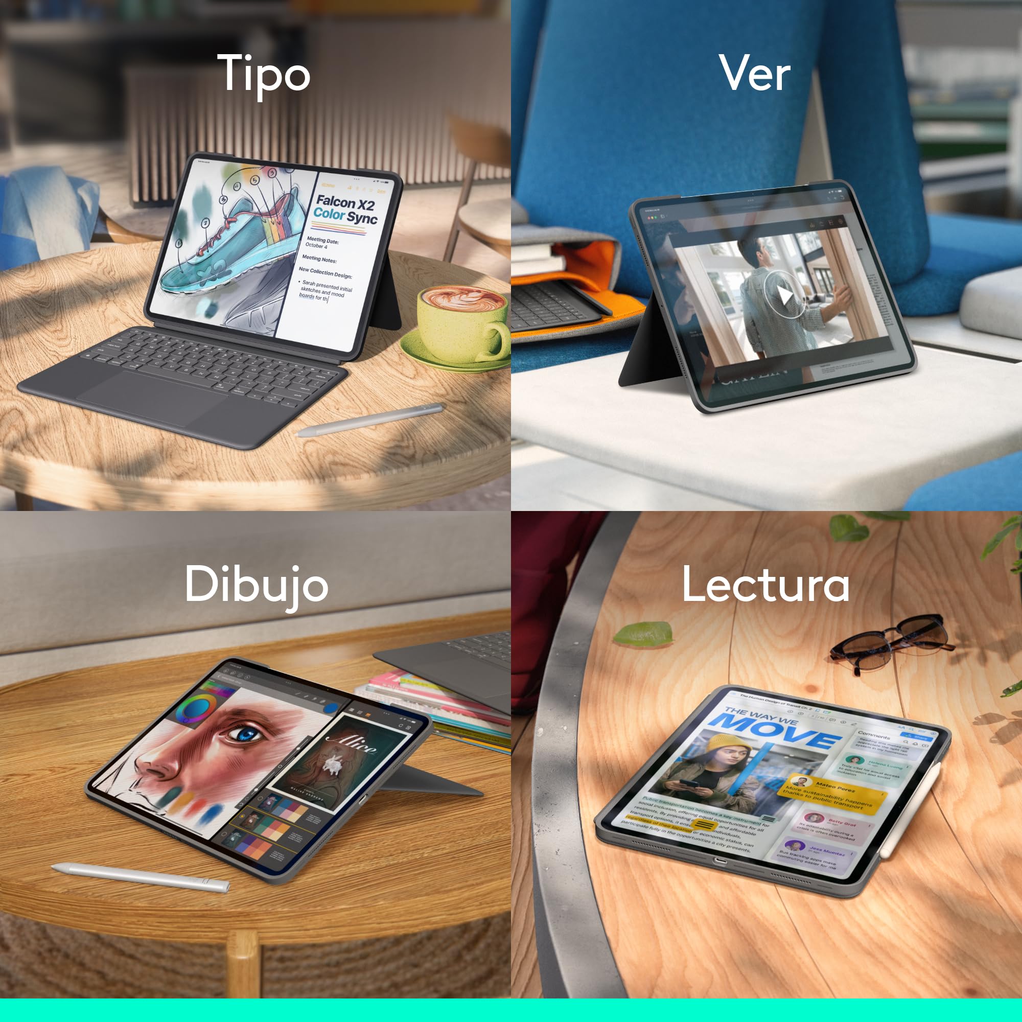 Logitech Combo Touch, Funda con Teclado, iPad Pro 13 Pulgadas (M4)(2024) - Teclado retroiluminado extraíble con Soporte abatible, Escritura cómoda, Modo Multiuso, Disposición QWERTY Español - Grafito