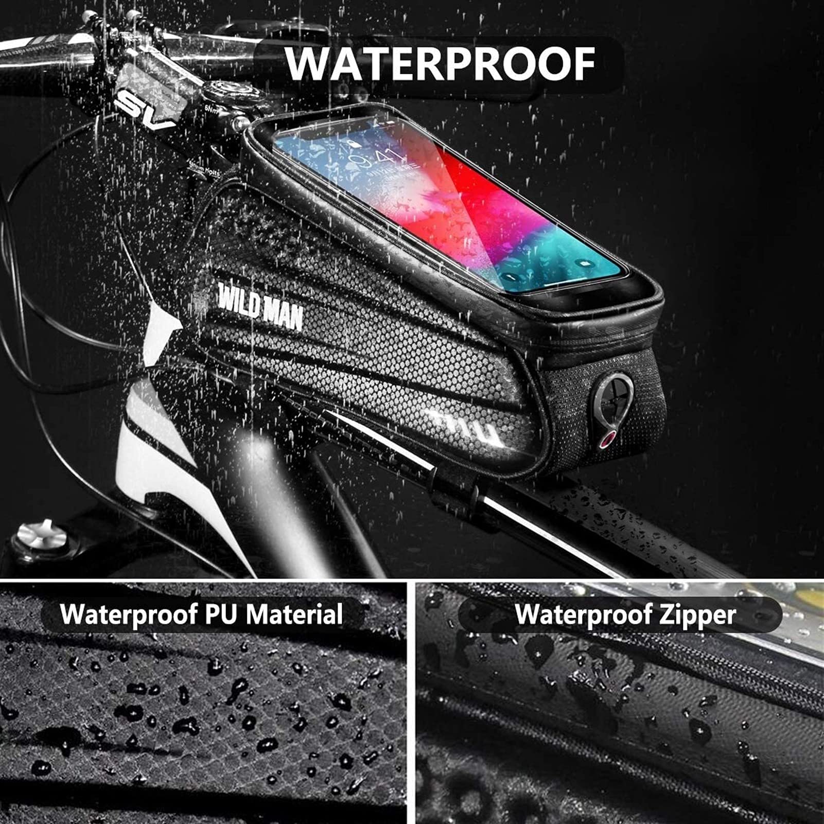 Borse per Biciclette. Borsa Rigida for Bicicletta, Borsa Anteriore Mountain Bike, Cellulare con Touch Screen, Tubo Superiore, Attrezzatura da Ciclismo