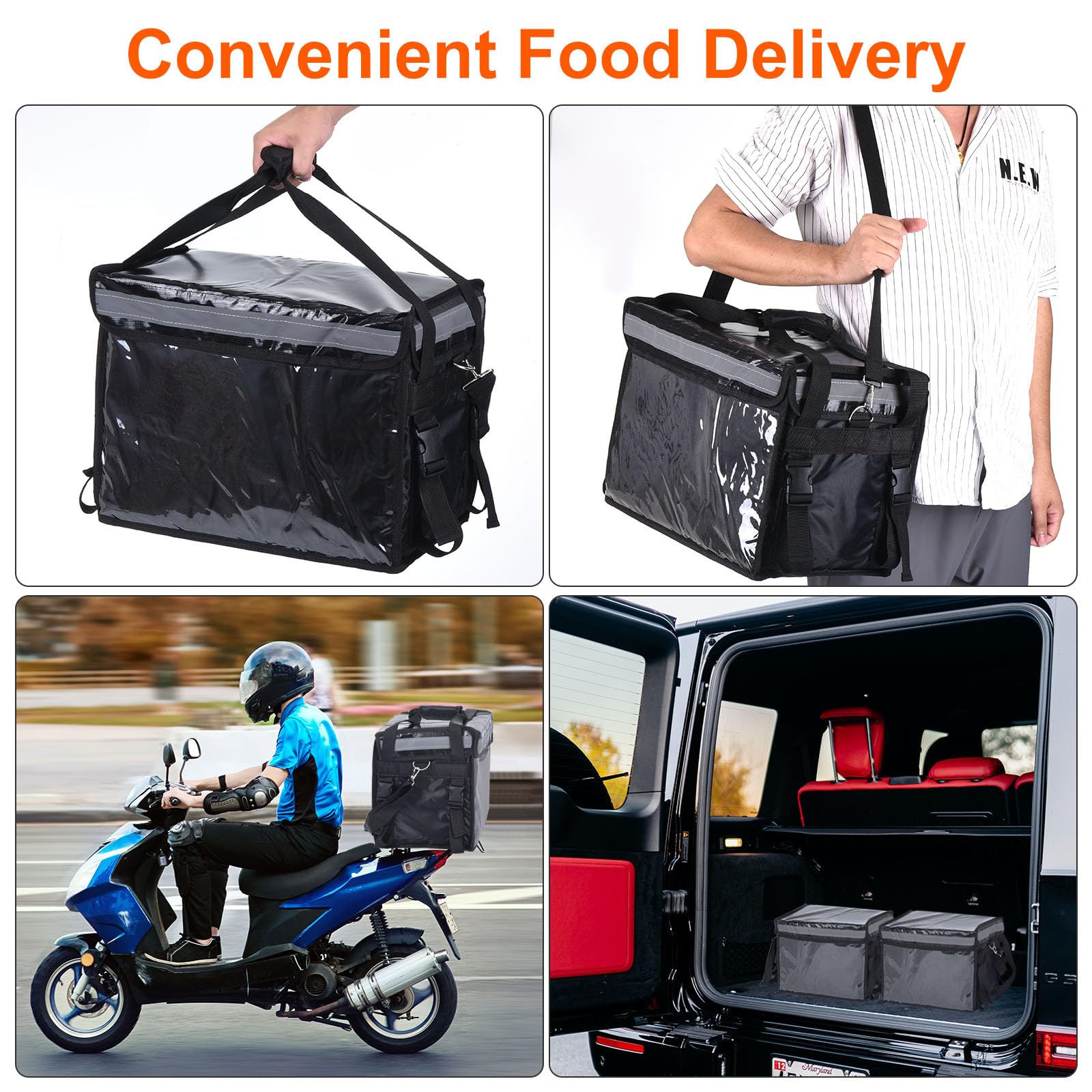 PATIKIL Térmica Bolsa para Comida Entrega XL, 16.5"x11.4"x11.8" Térmica Entrega Bolsa con Divisor, Catering Térmica Comida Bolsa para Pizza Caliente/Frio Comida, Negro (32L)
