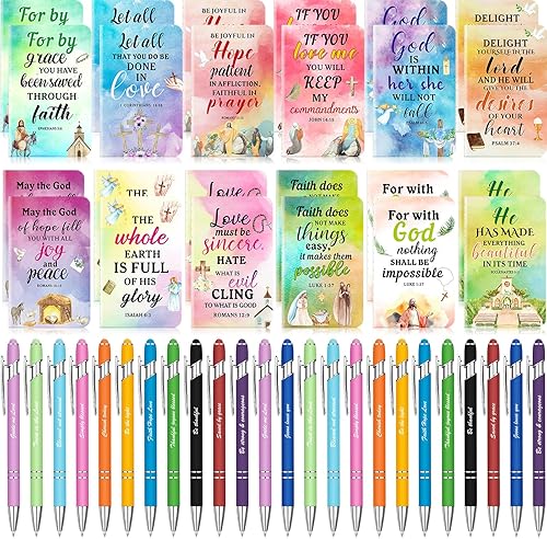 Pasimy Juego de 48 piezas de regalo inspirador, mini cuadernos motivacionales, bolígrafos con versículos de la Biblia, bloc de notas inspiradoras
