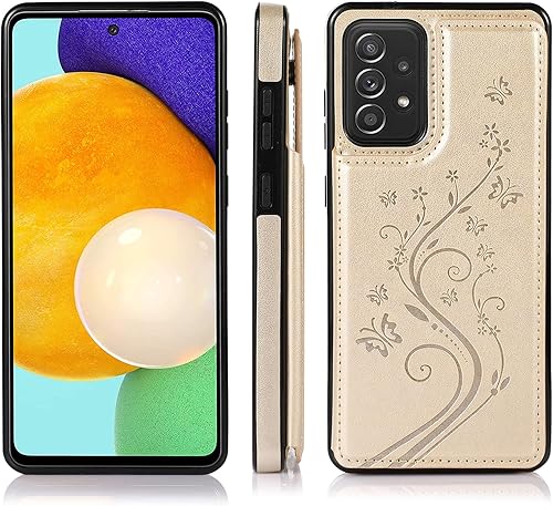 Vista 45 de Phone Case for Samsung Galaxy A52 5G/4G with Tempered Glass Screen Protector and Card Holder Wallet Cover Stand Flip Leather Cell Accessories Glaxay