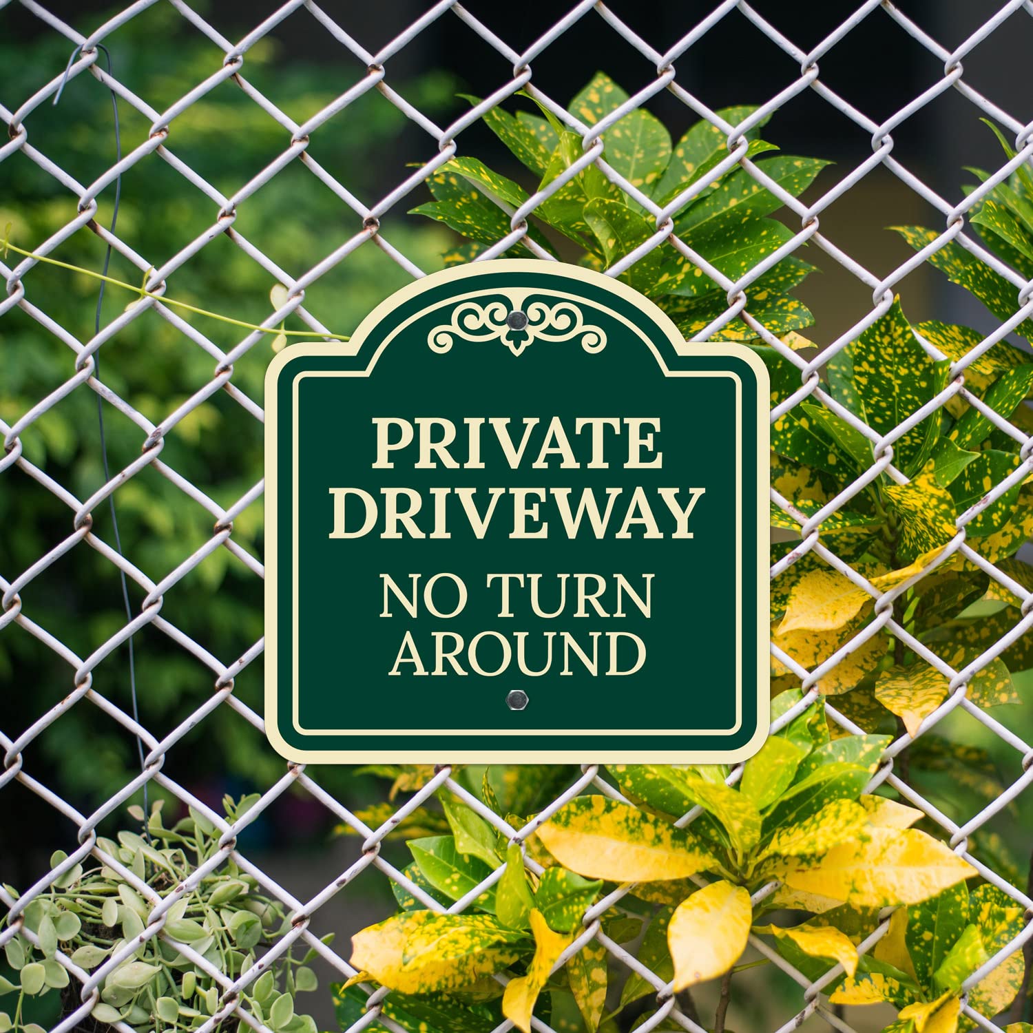 Private Driveway No Turn Around Décor Sign, Greeen Dark, 12x12 Inches,Rust Free .063 Aluminum, Fade Resistant, Made in USA