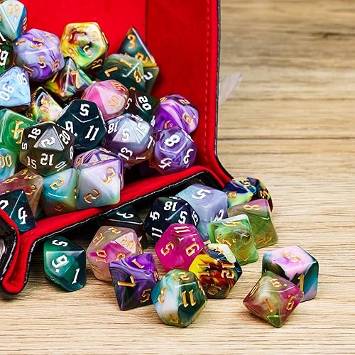 Miniatura 4 de Juego de 8 dados poliédricos, 56 dados DND con 2 bolsas de cuero grandes, juego de dados D&D para Calabozos y Dragones, RPG, juegos de mesa MTG