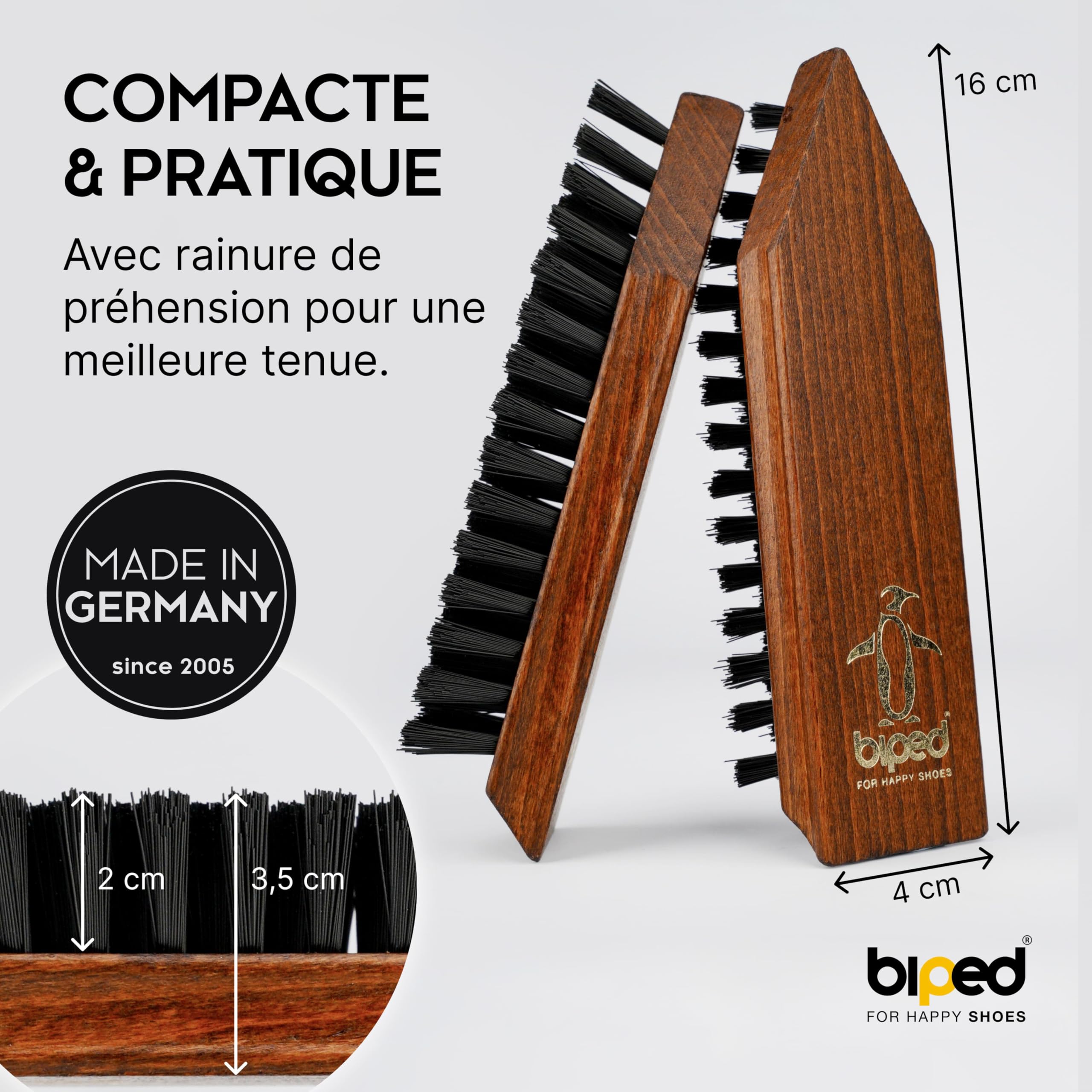 biped Brosse de Nettoyage pour Chaussures 16 cm – Brosse à Chaussures Robuste en Bois de hêtre – pour Semelles profilées – fabriquée en Allemagne z2450