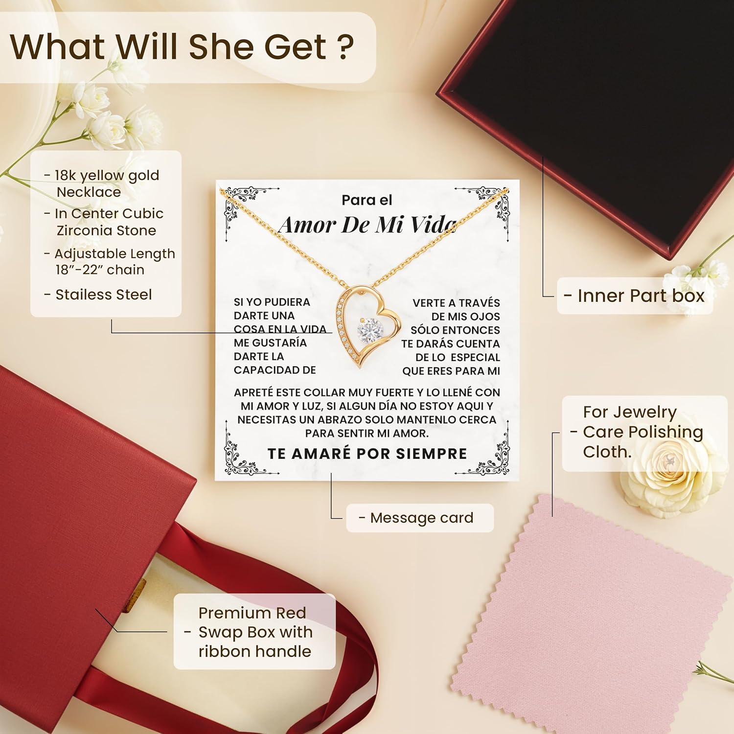 Collar Corazón Para Mujer – Para El Amor De Mi Vida | Regalo Romántico Para Esposa o Novia, Aniversario, Cumpleaños, San Valentín