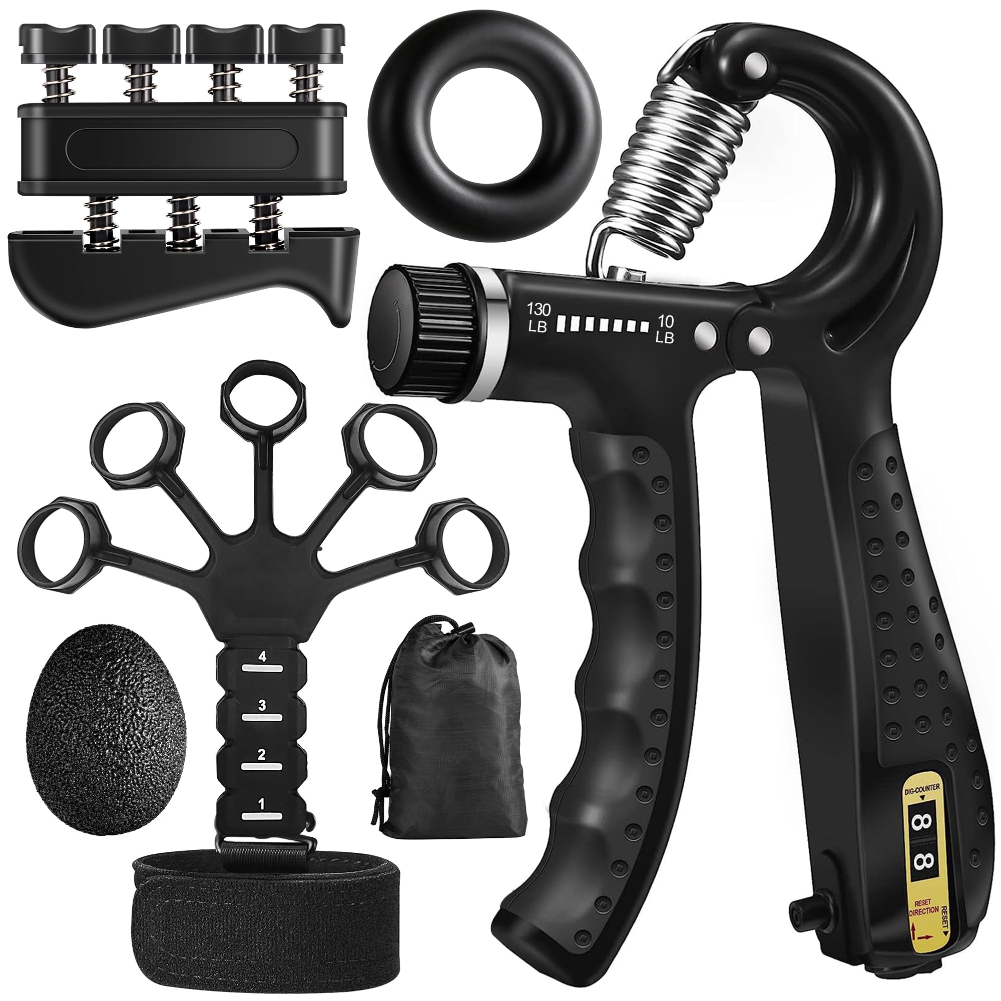 WATMAID Grip Strength Trainer Kit (5 Pack) Adjustable Resistance Hand Gripper,Finger Exerciser,Hand Extension Exerciser,Stress Relief Ball and Forearm Workout Ring for Muscle Building Injury Recover