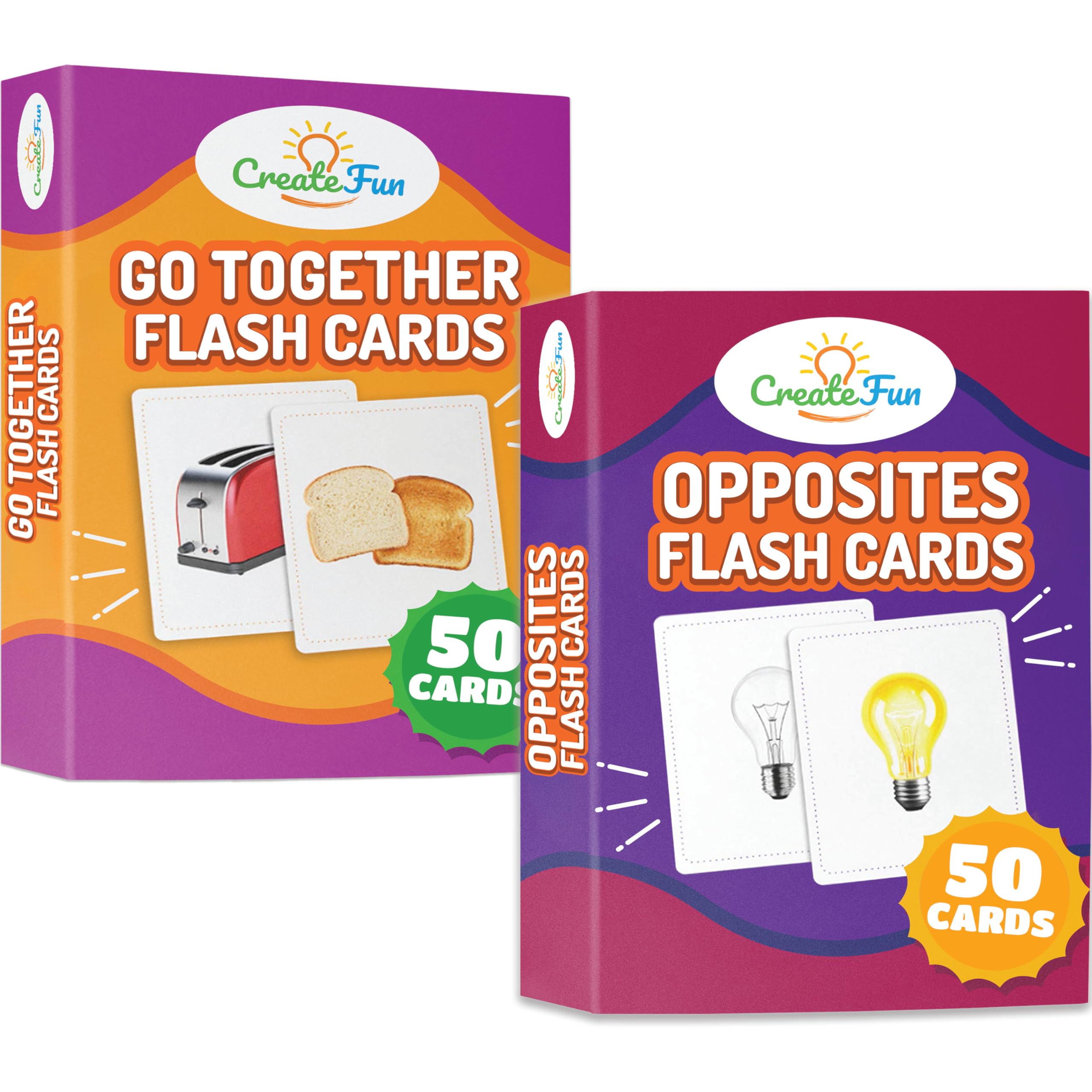 100 Go Together and Opposites Flash Cards Bundle, Matching Educational Photo Cards for Kids, Parents, Speech Therapy, Language Development, Cognitive Skills, Association Skills, and Gifted Learning