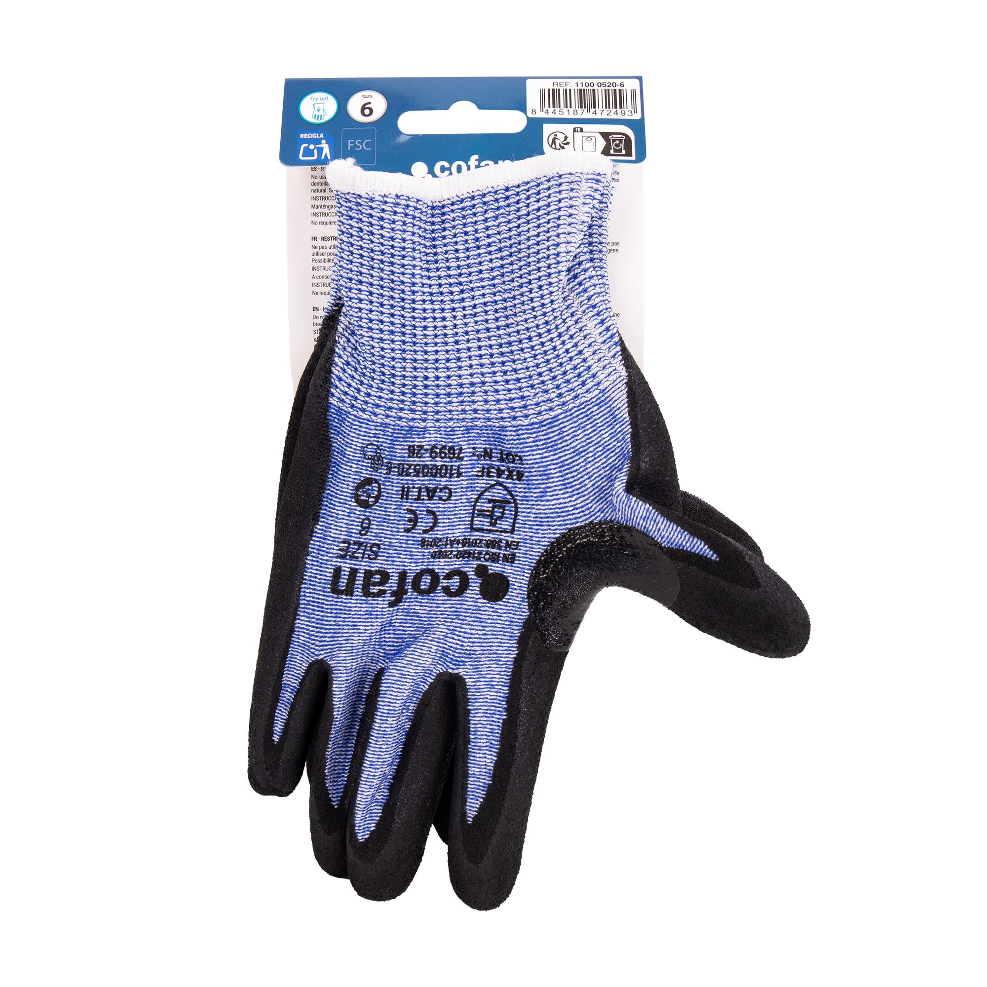 Cofan Guantes Anticorte HPPE Nitrilo Sandy Coating, Agarre Seco y Húmedo, Pack de 12 Pares de Guantes, De Conformidad con EN 388:2016, Nivel F, Galga 13, Talla 6 hasta la 11 (12, Talla 6)