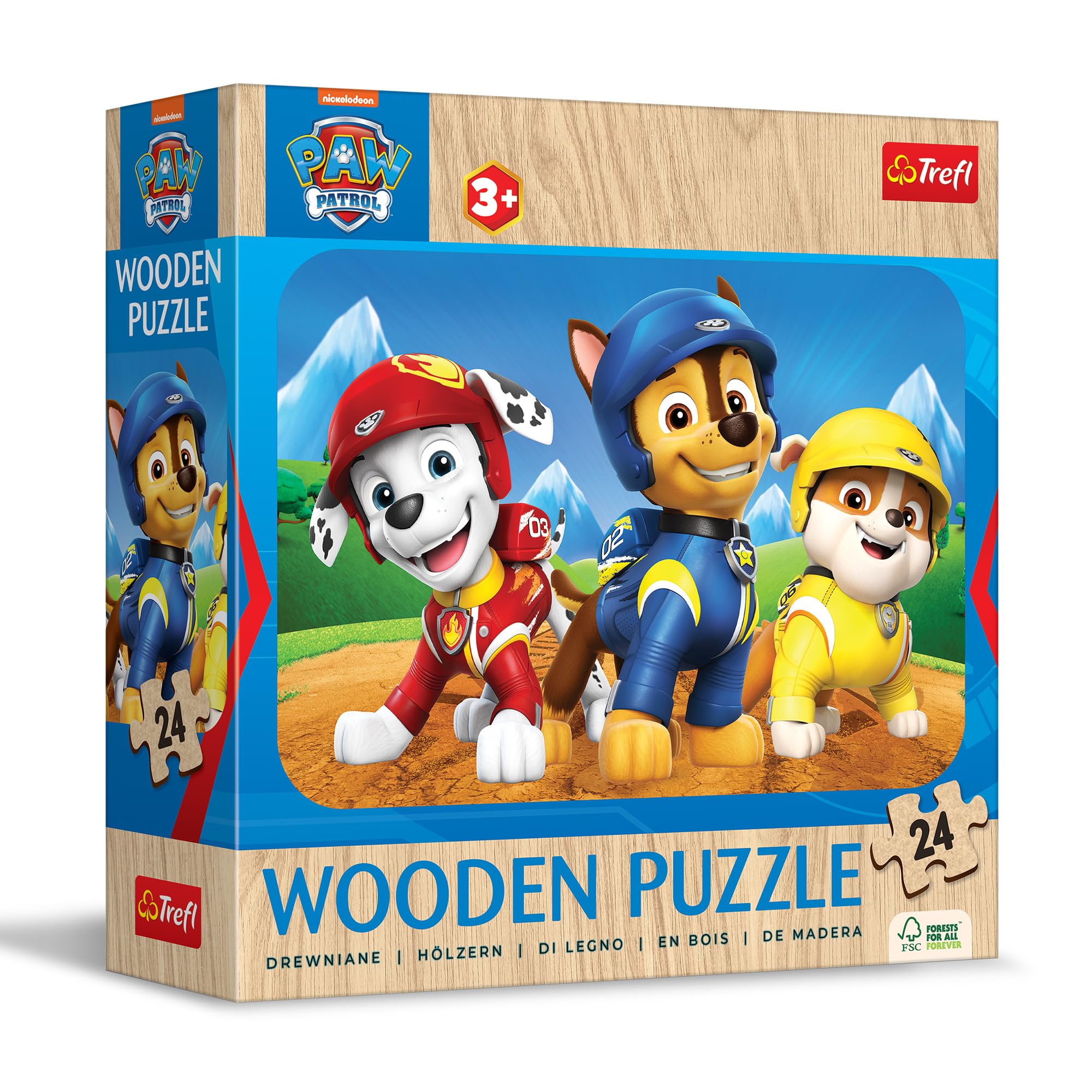 Trefl - Puzzle in Legno: PAW Patrol, l’Adorabile Team di Cagnolini - 24 Pezzi, Wooden Puzzle, Bordi Arrotondati, Motivo Decorativo sul Retro, per Bambini dai 3 anni