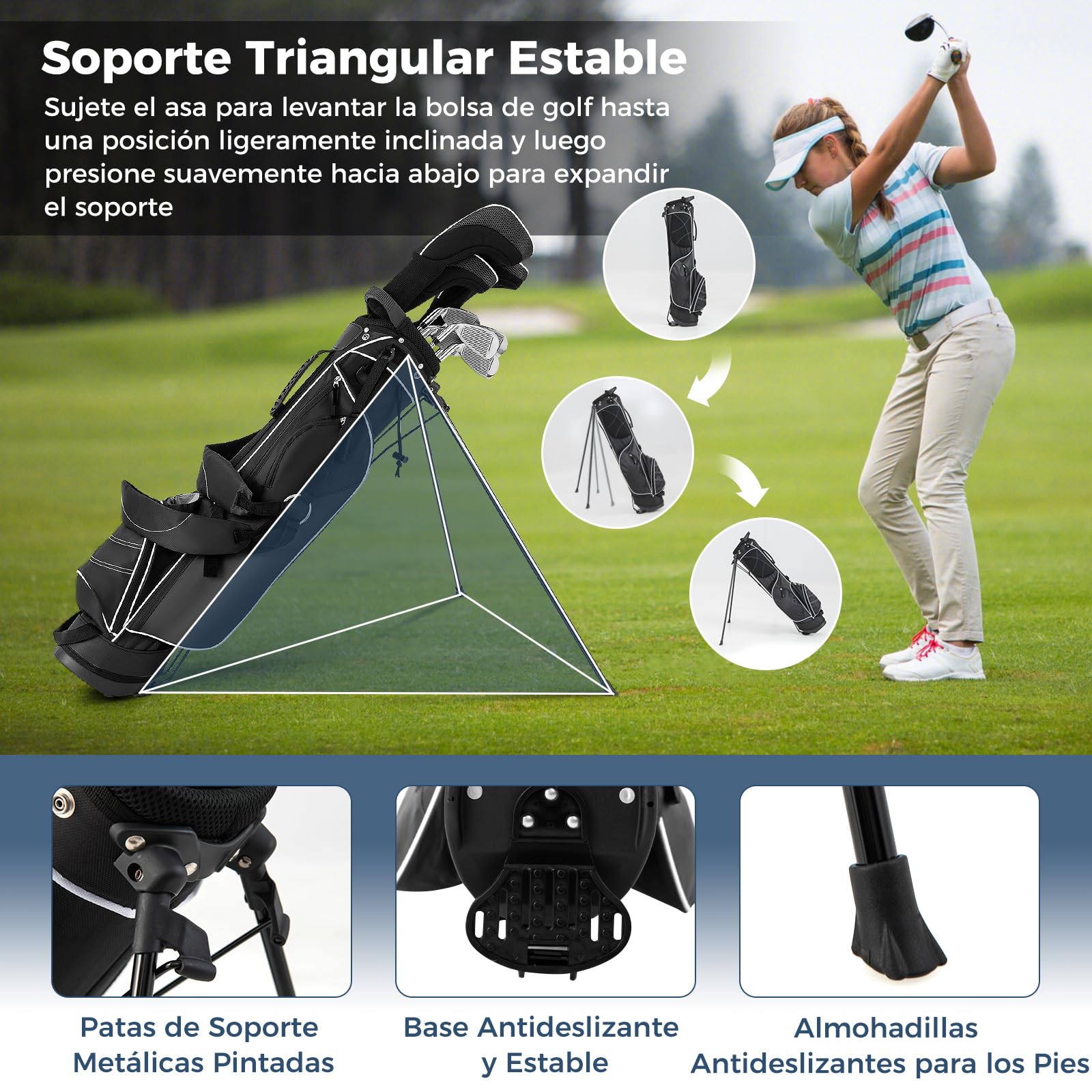 COSTWAY Bolsa de Golf con Soporte, 4 Divisores Superiores, 4 Bolsillos con Cremallera, Correa Doble para el Hombro, Bolsa de Golf Portátil, Unisex Adulto