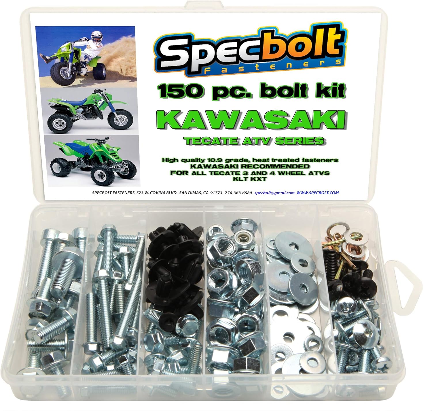 Specbolt Kawasaki Tecate ATV Bolt Kit for Maintenance & Restoration - 150pc OEM Spec Fasteners - Steel Flange Bolts & Nuts - KXF250, KLT200, KLT250, KXT250 ATVs