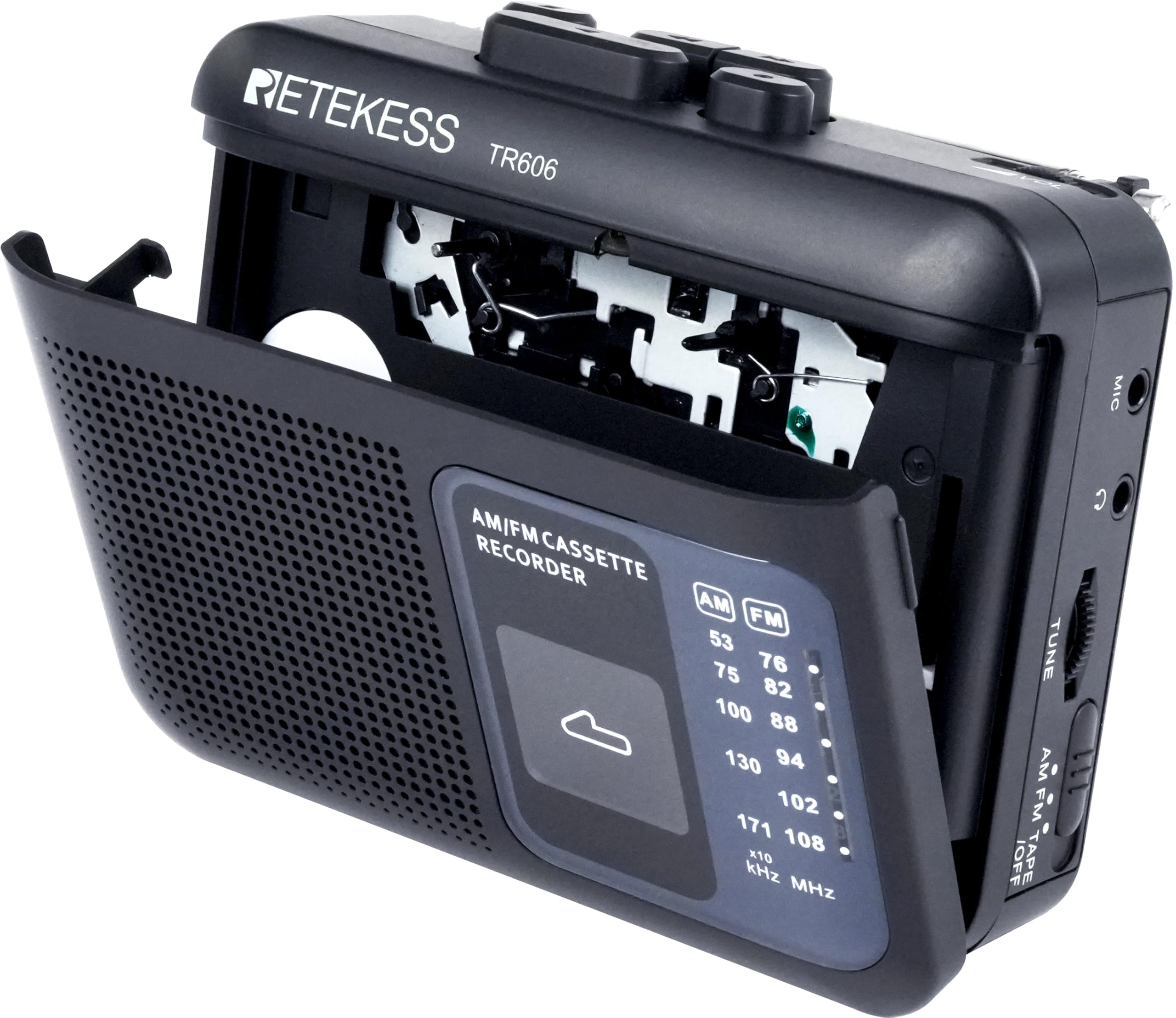Retekess TR606 Przenośny Odtwarzacz Kasetowy, AM FM Radio(Czarny) | Dla Miłośników Muzyki, FM/AM, Dwa Sposoby Zasilania, Szybkie Przewijanie Do Przodu I Wstecz, Gniazdo Słuchawek 3,5mm