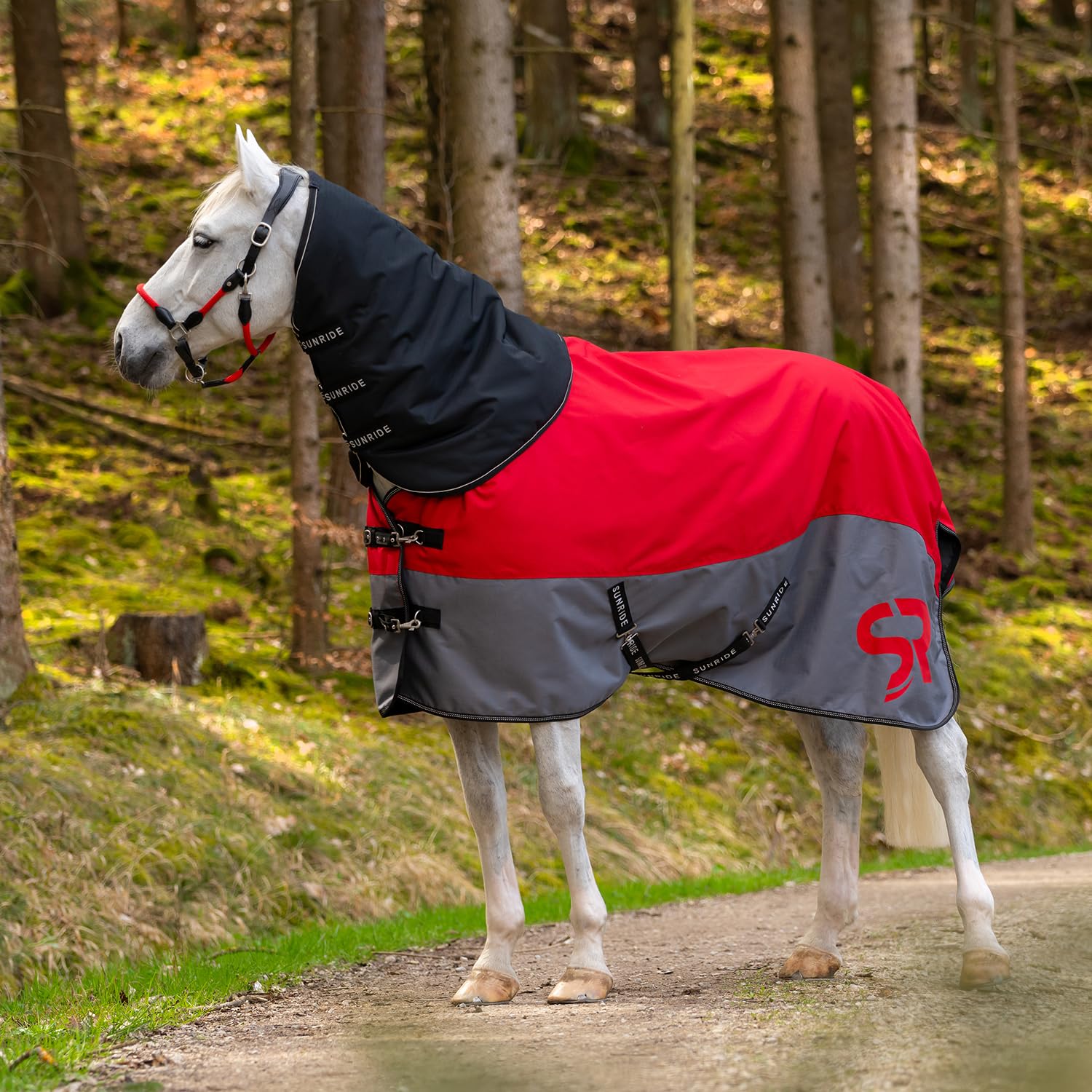 SUNRIDE Manta de invierno de 100 g para caballos (Estocolmo), combinable con mantas, impermeable, columna de agua de 3.000 mm, extremadamente transpirable, 1200D (rojo, 145 cm)