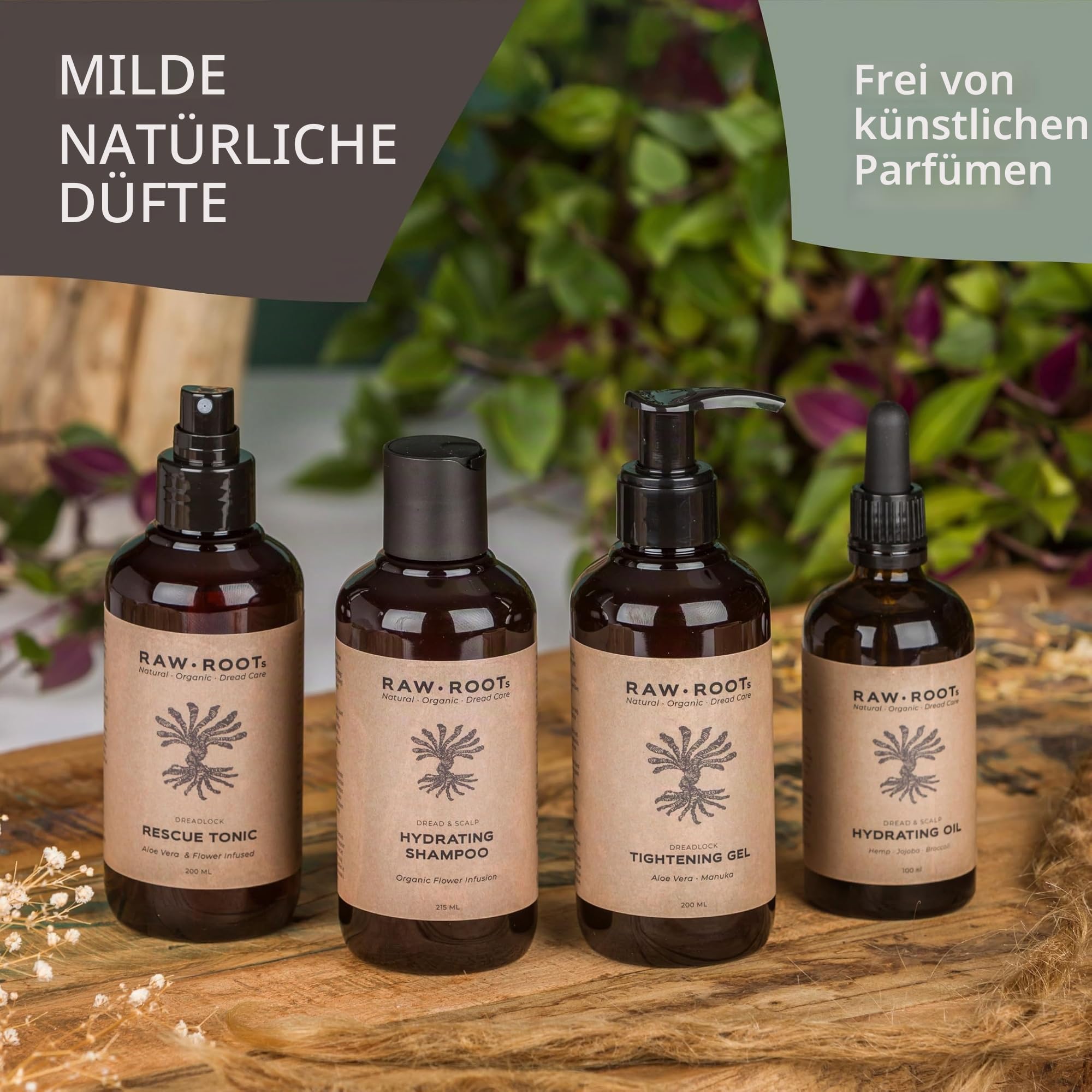 RAW ROOTs | Dreadlocks Exclusives Dry Locks & Scalp Care Kit | Das Ultimative Dreads Pflege Kit | Naturkosmetik Vegan Nachhaltig | Hydrating Oil & Shampoo Aloe Manuka Gel & Rescue Tonic