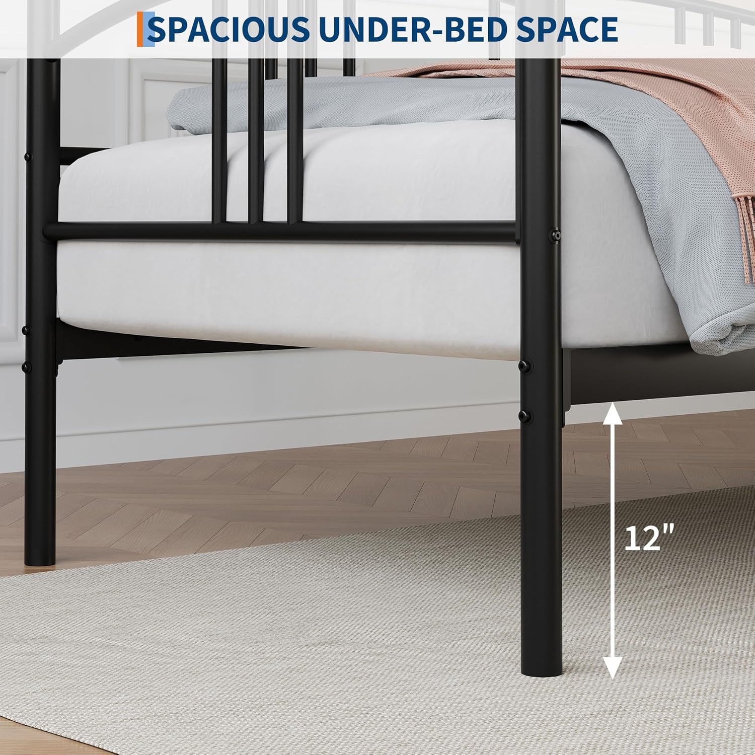 IDEALHOUSE Twin Daybed Without Trundle, Metal Twin Size Daybed, Steel Slat Support Sofa Bed for Living Room, Bedroom, Guest Room (Black-Without Trundle)