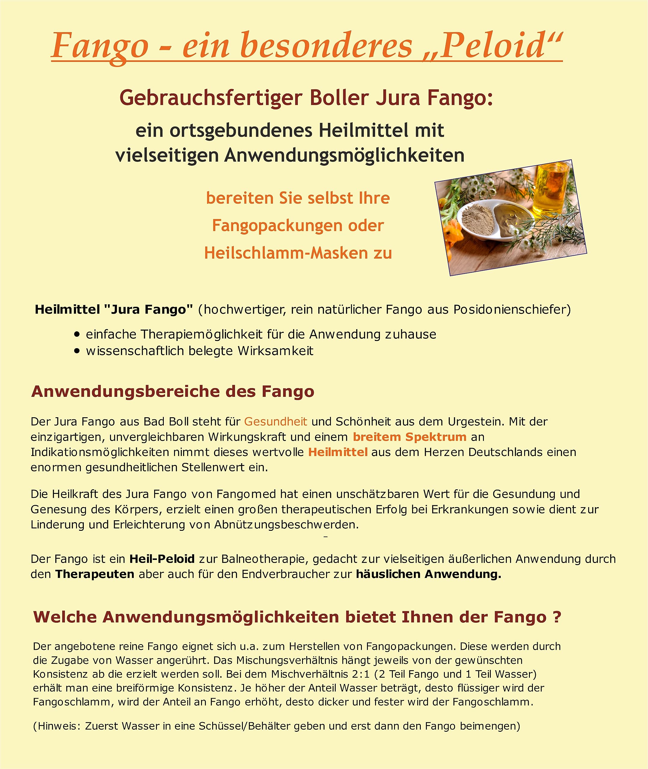 Boller Jura Fango, Fangopackung, Fangoschlamm, Fangoanwendungen; (4.000)