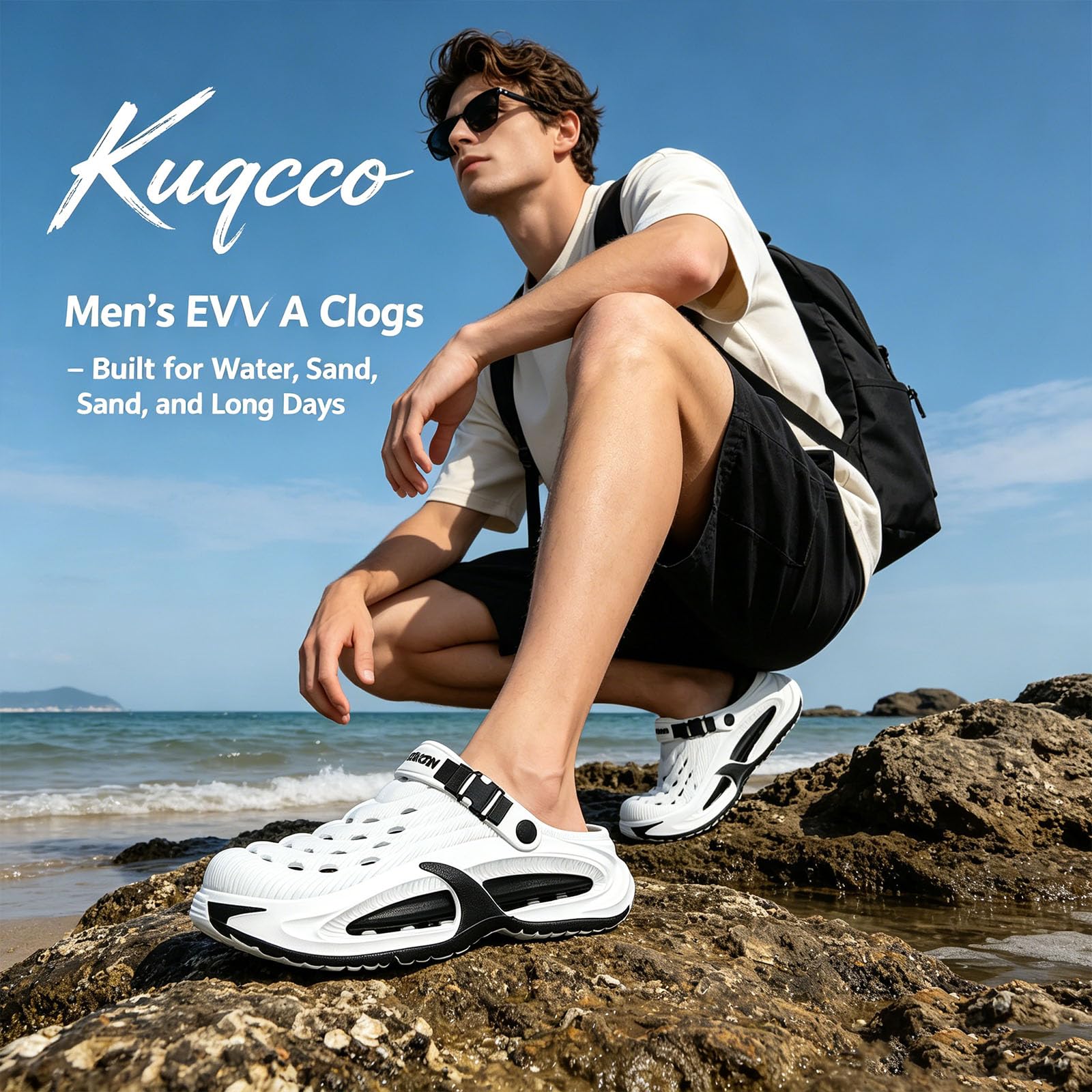 Clogs for Men, Mens EVA Summer Beach Shoes with Hollow Thick Sole, Non-Slip Quick-Dry Outdoor Garden Sandals