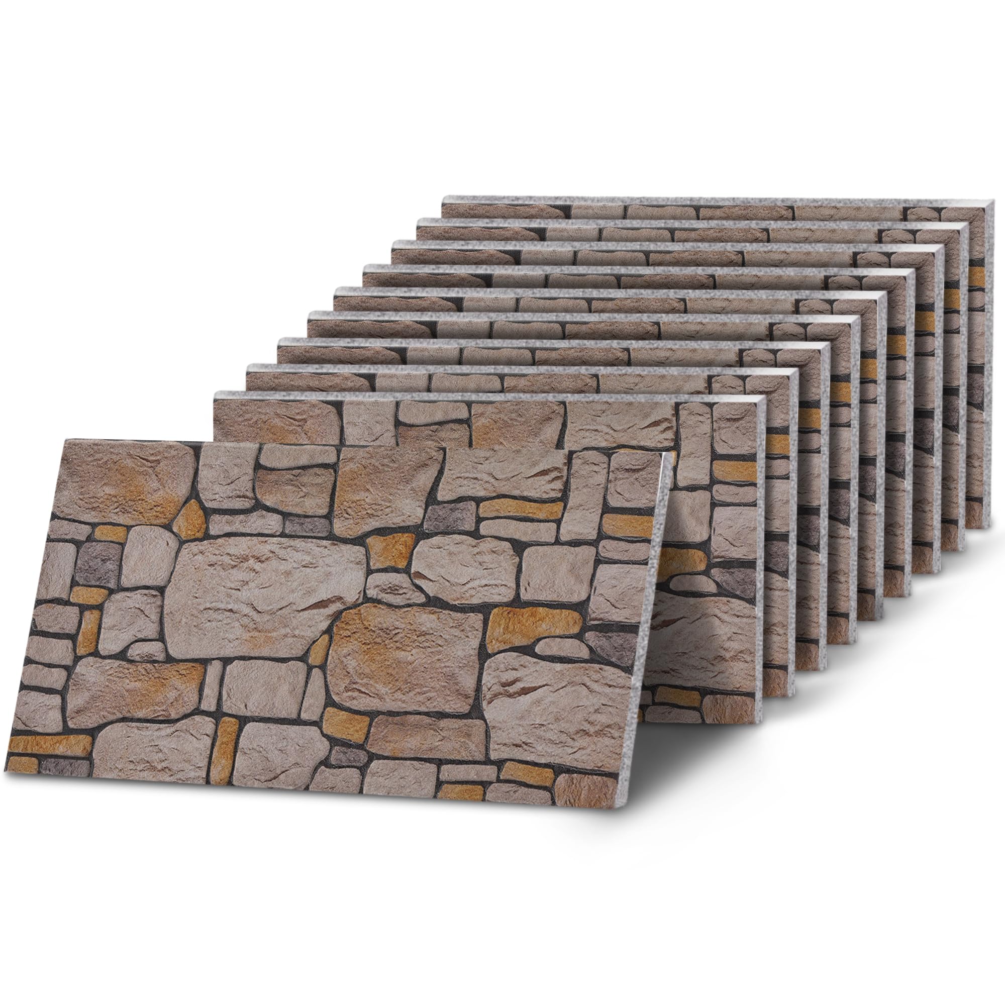 K&B Panels 3D Wall Panels, Stone Effect Styrofoam Wall Panels, Lightweight, Easy to Install, Acoustic Insulation, Indoor & Outdoor, (Cottage Stone Warm Sand) (10 Panels)