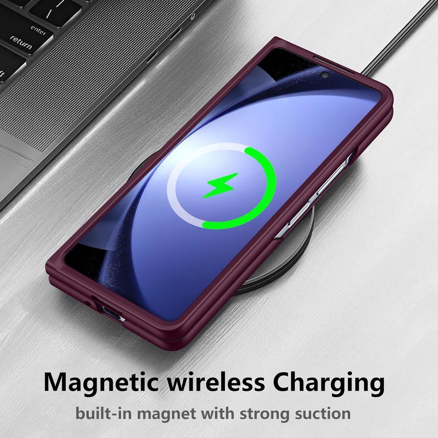 Magnetic Case for Galaxy Z Fold 4 with Rotatable Stand, Matte PC Case for Women Men Girls Boys Drop Protection Shockproof Slim Fit Durable Cover for Galaxy Z Fold 4, Deep Purple 13.29