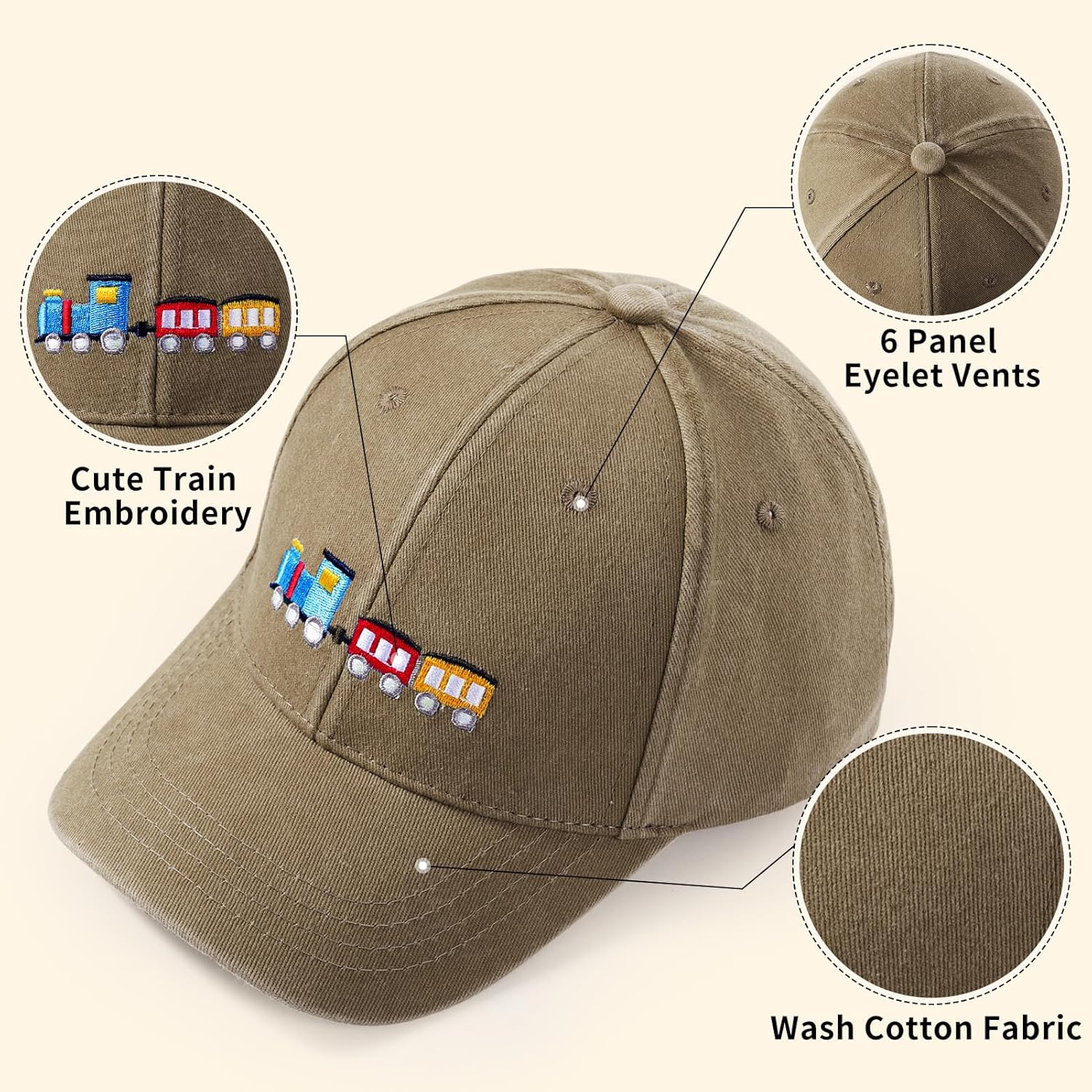 Cute Train Embroidered Kids Baseball Caps Toddler Washed Cotton Vintage Snapback Trucker Hat for Boys Girls 3-8 Years - Image 3