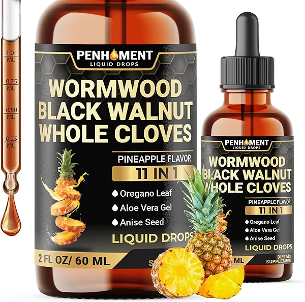 Penhoment 11in1 2100mg Black Walnut Wormwood Cloves Tinture, Oregano & 7 More - Wormwood Liquid Drops -Pineapple Flavor - 2 FL OZ - 60 Days Supply