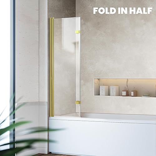 Miniatura 20 de Puerta de ducha para bañera de 30 x 55 x 55 pulgadas de alto, puerta de baño con sello inferior, puerta de cristal plegable y elevable, pantalla