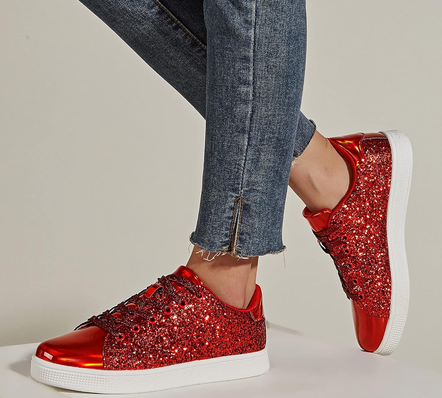 LUCKY STEP Glitter Shoes Sparkly Bling Shiny Bedazzled Lace up Fashion Sneakers for Women - Image 8