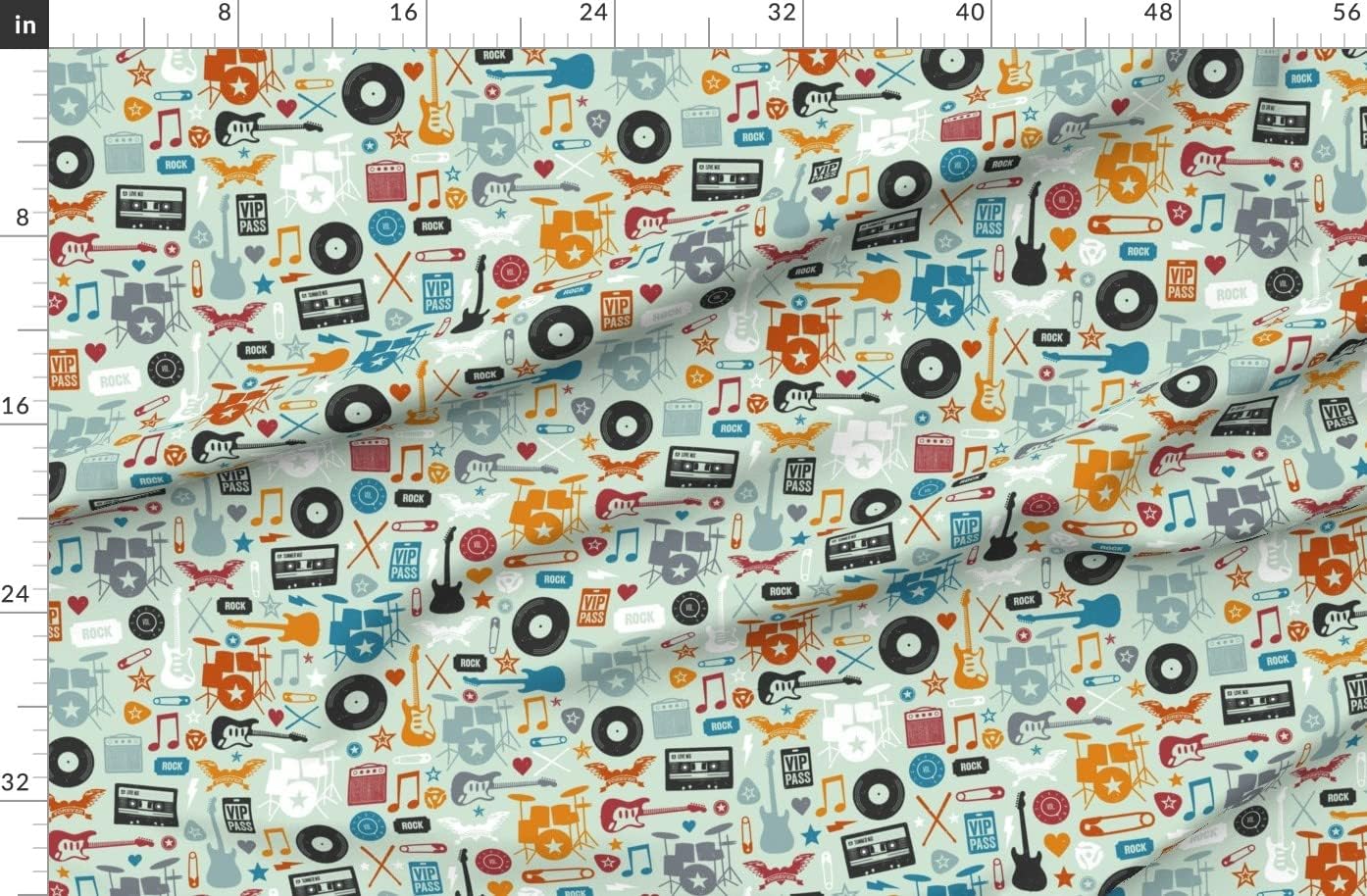 Spoonflower Fabric - Love Rock Roll Music Guitar Band Boys Printed on Organic Cotton Sateen Fabric by The Yard - Sewing Quilting Apparel Home Decor