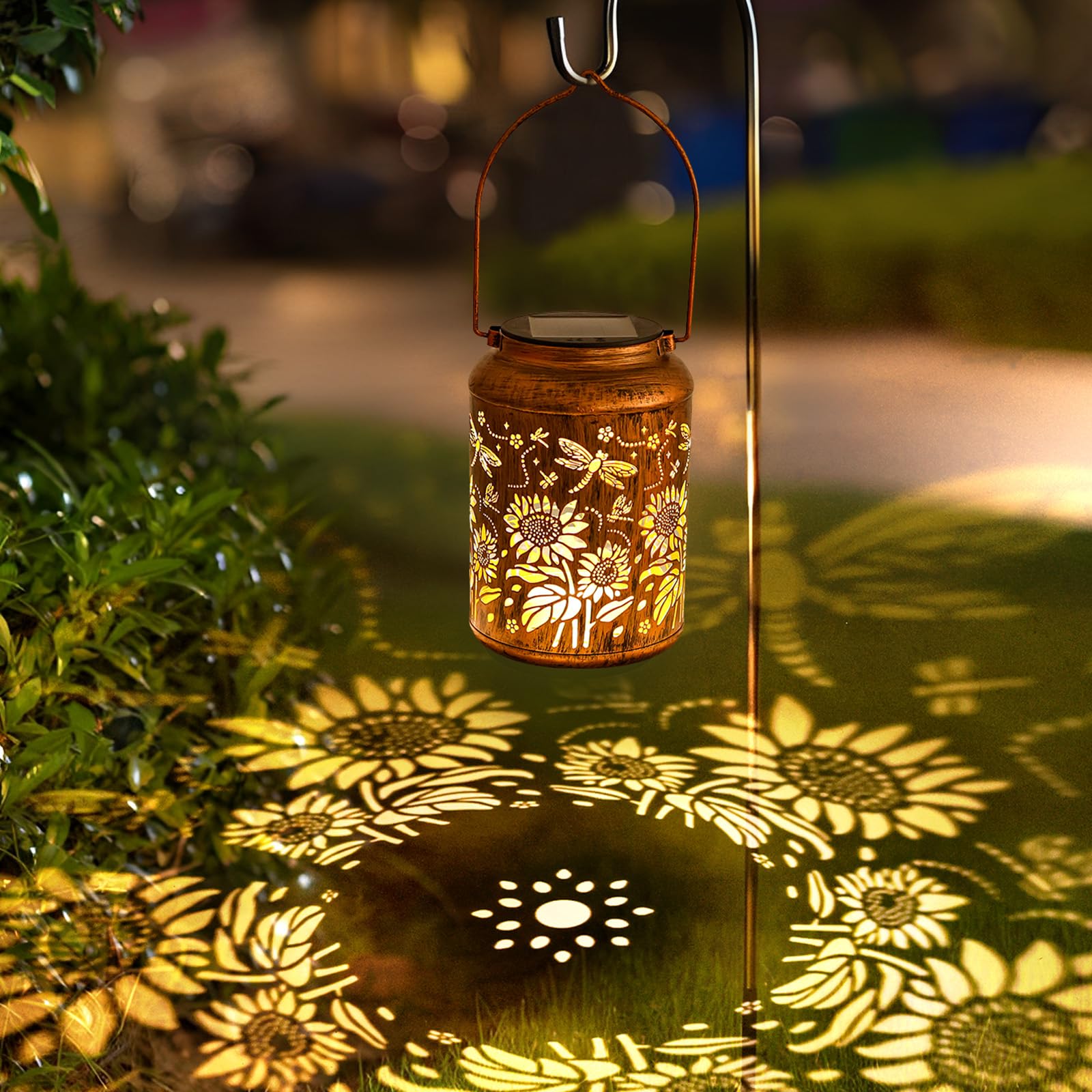 Qinglang Sunflower Solar Lanterns For Outside Metal Hanging Led Solar Lights Outdoor Garden Ornaments Waterproof Garden Lanterns For Lawn Patio Pathway Balcony Courtyard Decor(Sunflower)