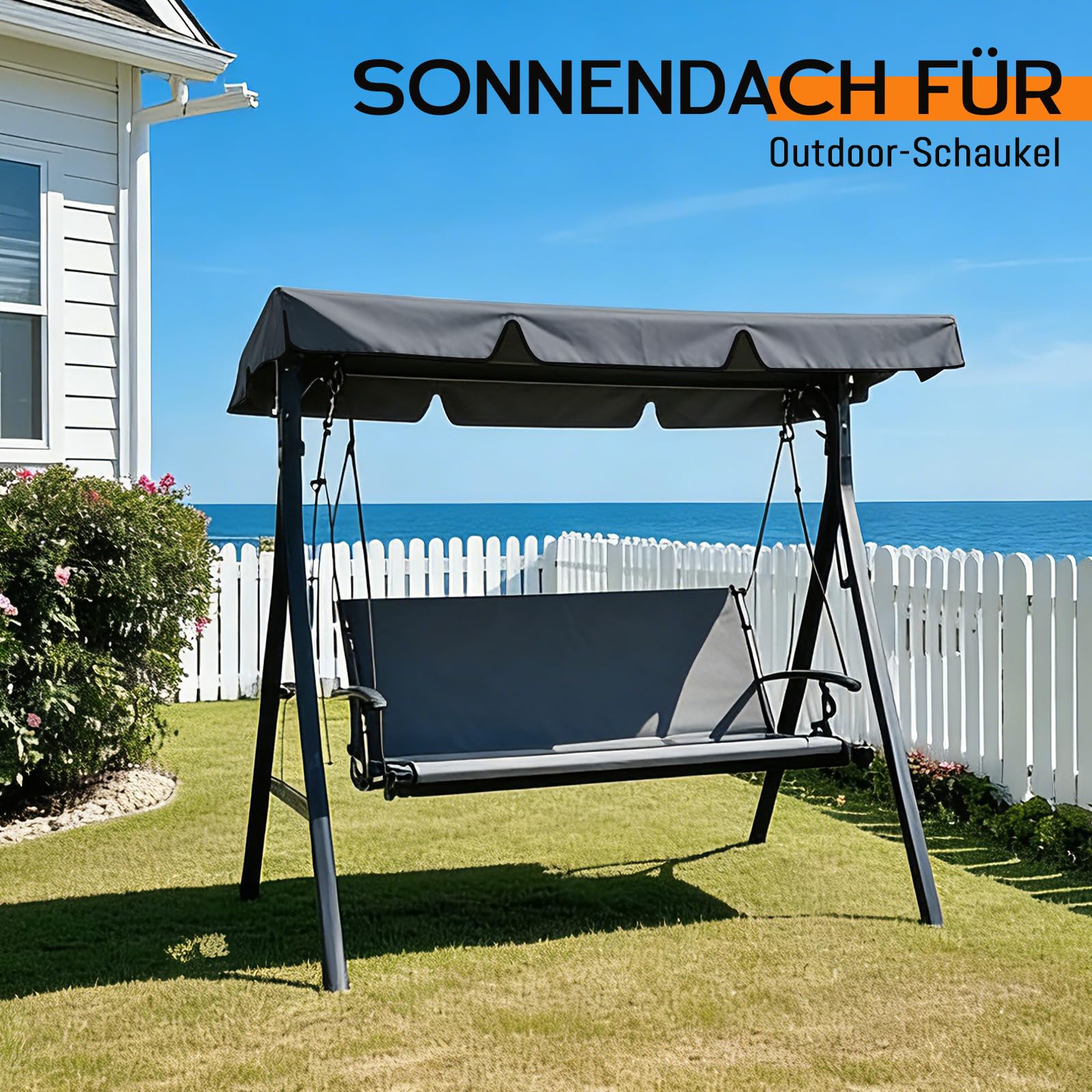 Hollywoodschaukel Dachbezug, 210 x 145 cm Universal Ersatzdach Gartenschaukel 3 Sitzer, Wetterbeständig Sonnendach für Gartenschaukel, UV-Schutz Sonnendach (210 x 145 cm)