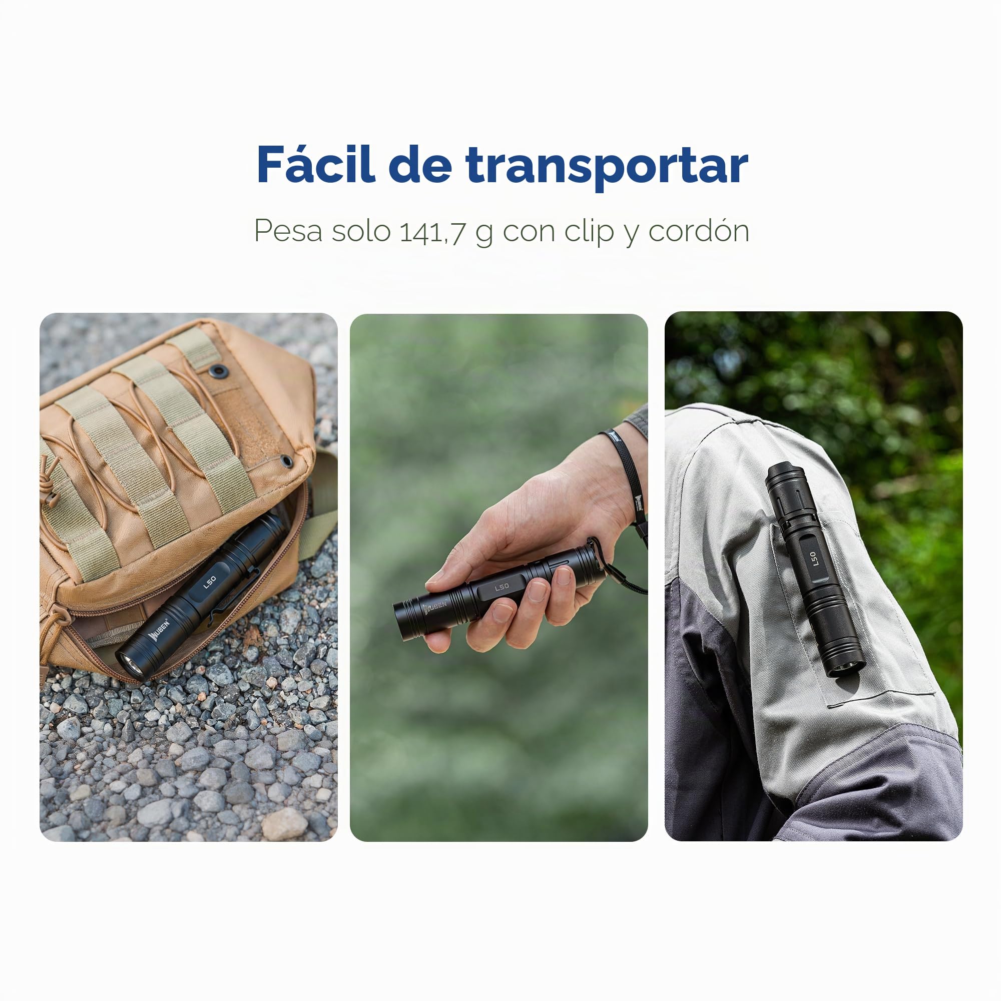 WUBEN C2 Linternas LED Alta Potencia, 2000 Lúmenes Linterna LED Recargable, USB Táctica Potente IP68 Impermeable 7 Modos Flashlight para Emergencias Camping Regalo