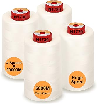 New brothread - 30 Options - 4 Large Cones of 5500Y 5000M Each All Purpose Spun Polyester Thread 40S/2 Tex27 for Serger, Overlock, Quilting, Piecing and Sewing - Natural