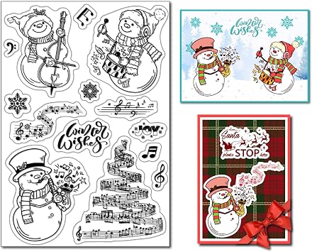 Christmas Snowman Clear Stamps for Card Making Musical Note Christmas Tree Rubber Stamps Snowflakes Silicone Stamps for DIY Scrapbooking Album Paper Crafting Decoration