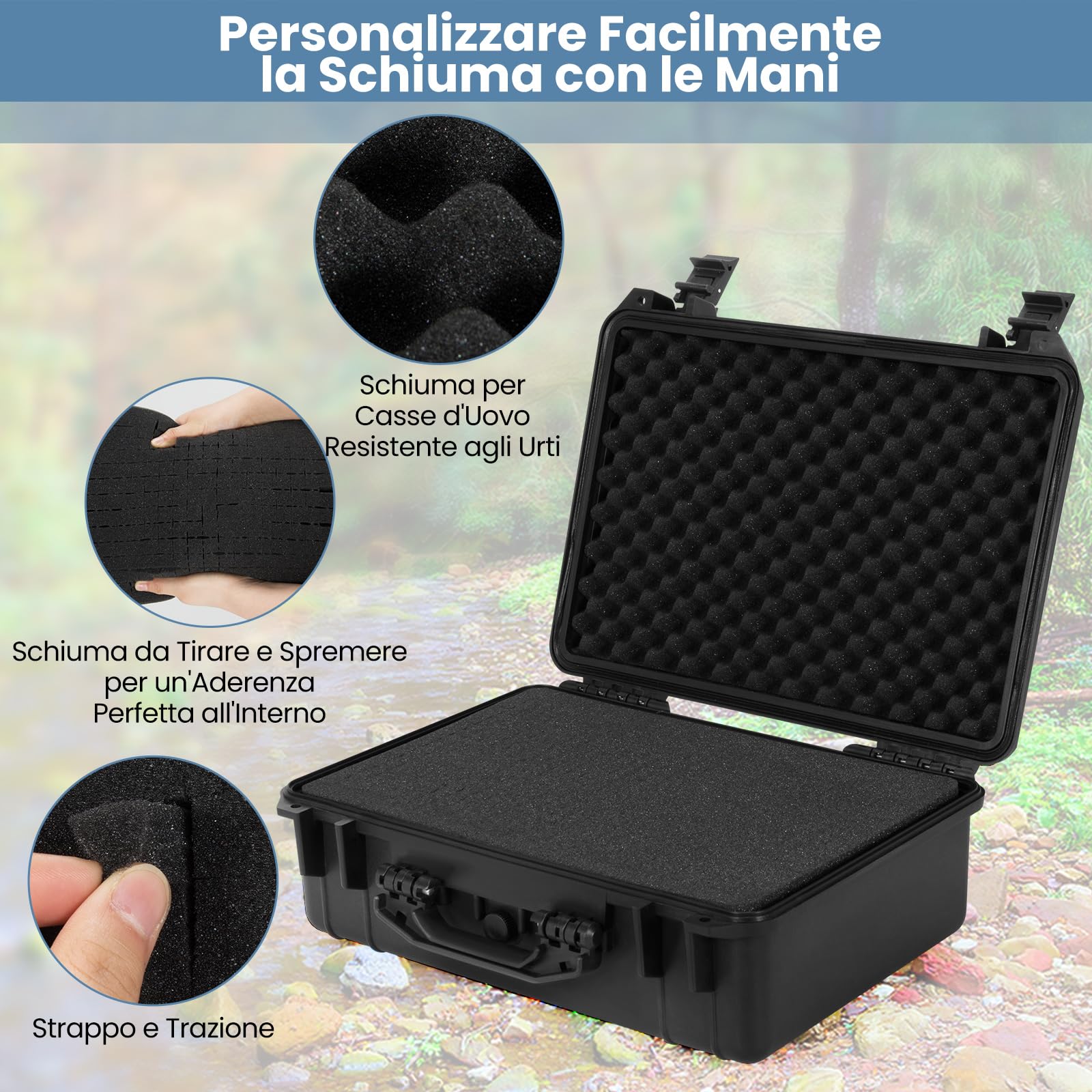 GYMAX Valigia Impermeabile Rigida, con Spugna Protettiva, Adatto per Macchina Fotografica, Videocamera, Ideale per Trasporto e Viaggio, Nero (47 x 37 x 18 cm)
