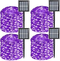 Vista 16 de QITONG - Luces solares azules de Navidad, 4 paquetes de 33 pies, 100 LED de hadas impermeables para exteriores, 8 modos, luces mini parpadeantes