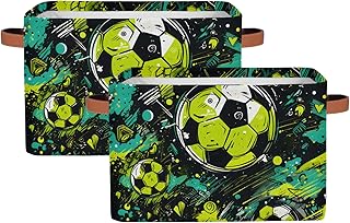 Soccer Theme Storage Bins Basket, Soccer Balls Collapsible Rectangle Sto...