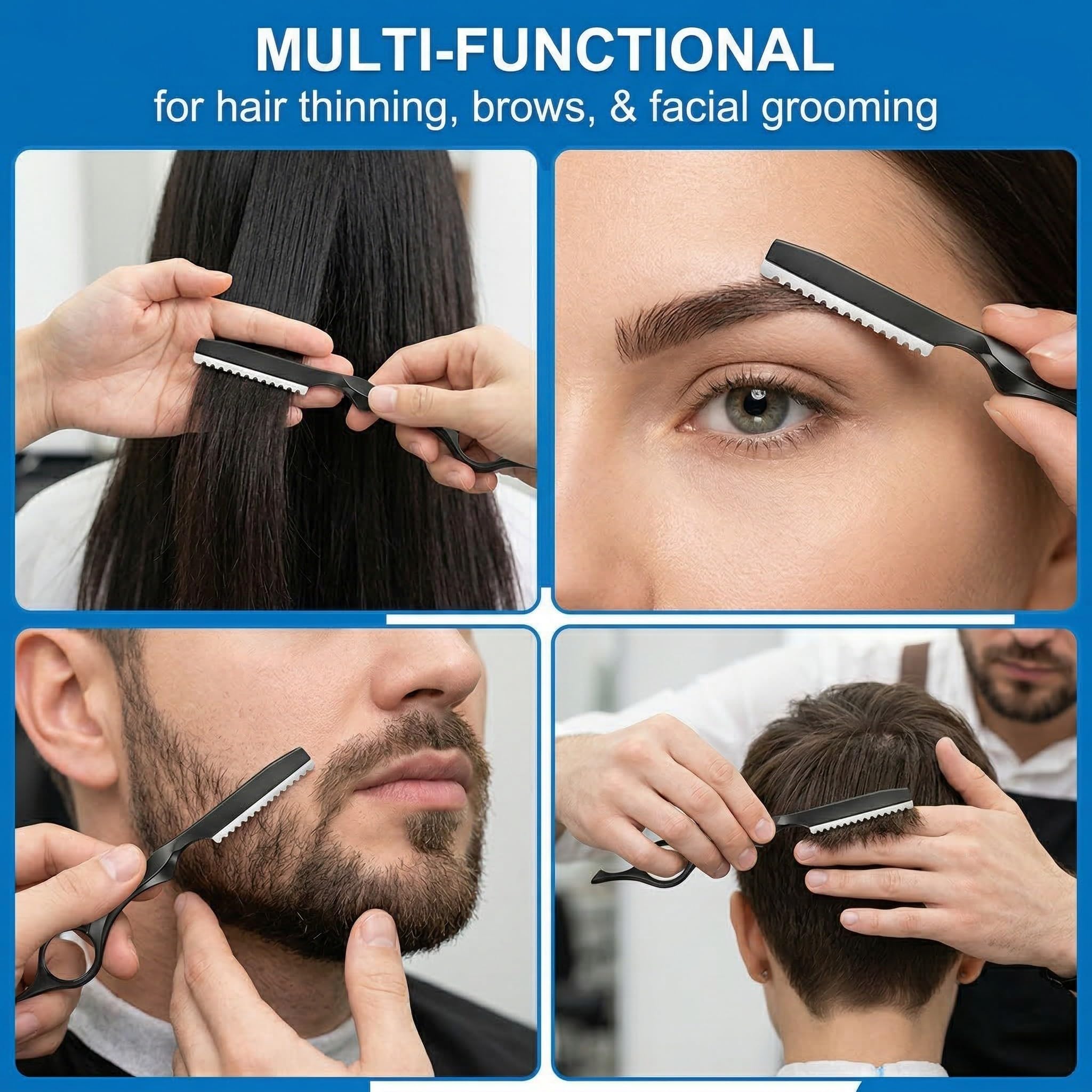 Sfilzino Per Capelli Professionale In Acciaio Inossidabile, Con 10 Lame Di Sicurezza Rimovibili,Per Tagliare Le Sopracciglia E Radere Il Viso, Regalo Per Uomo (Nero)