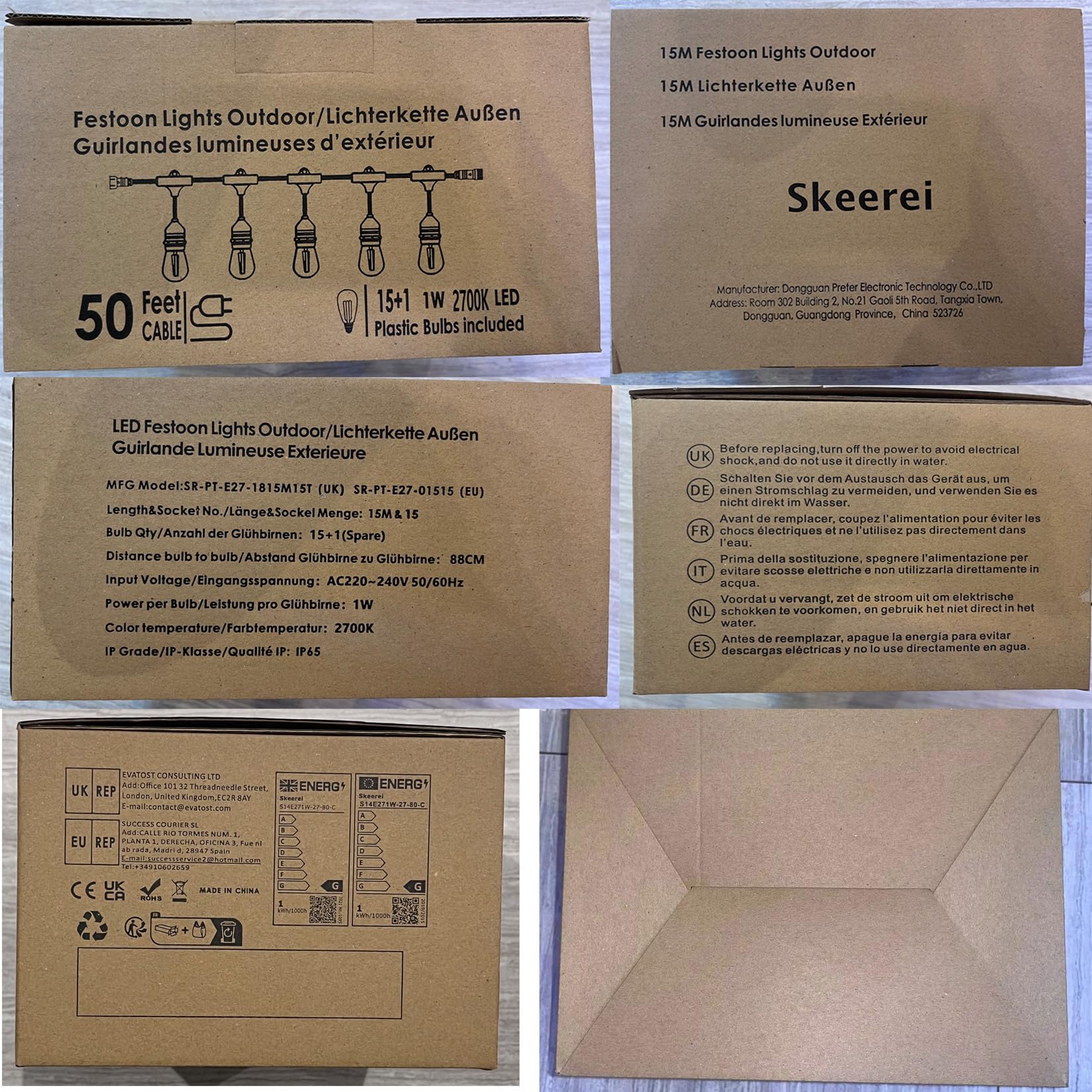 15M Lichterkette Außen E27 mit Dimmer,Wasserdicht IP65 mit Fernbedienung | 15+1 S14 LED Plastikbirnen, 2700K Warmweiß,Dauerlicht/Atemlicht/ Blinklicht,Timer-Funktion,Speicherfunktion