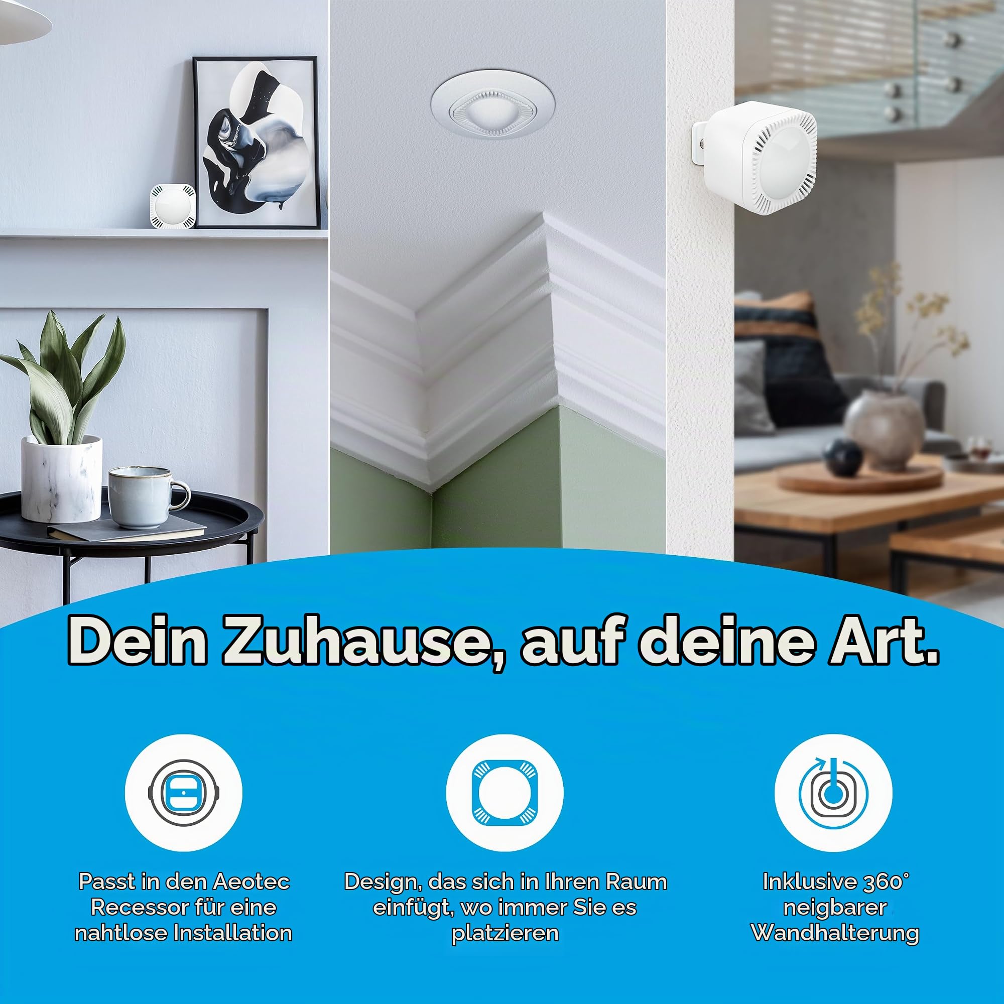 Aeotec TriSensor 8 – 3-in-1 Multisensor, Bewegung in 10m Radius, Temperatur in °C, Licht in Lux, Z-Wave Gen8, Long Range, Hub erforderlich, Works with SmartThings, Homey, HomeAssistant