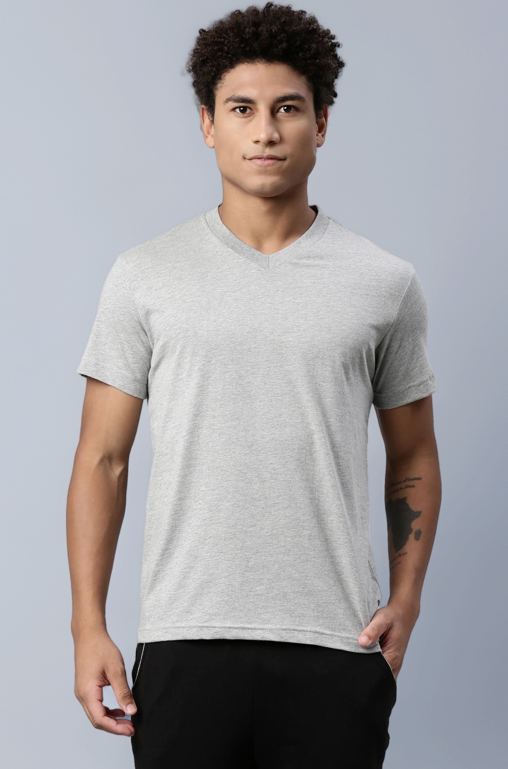Men Premium Soft Cotton Loose 026 Solid T-Shirt - V Neck, Short Sleeves with Side Branding (Pack of 1)