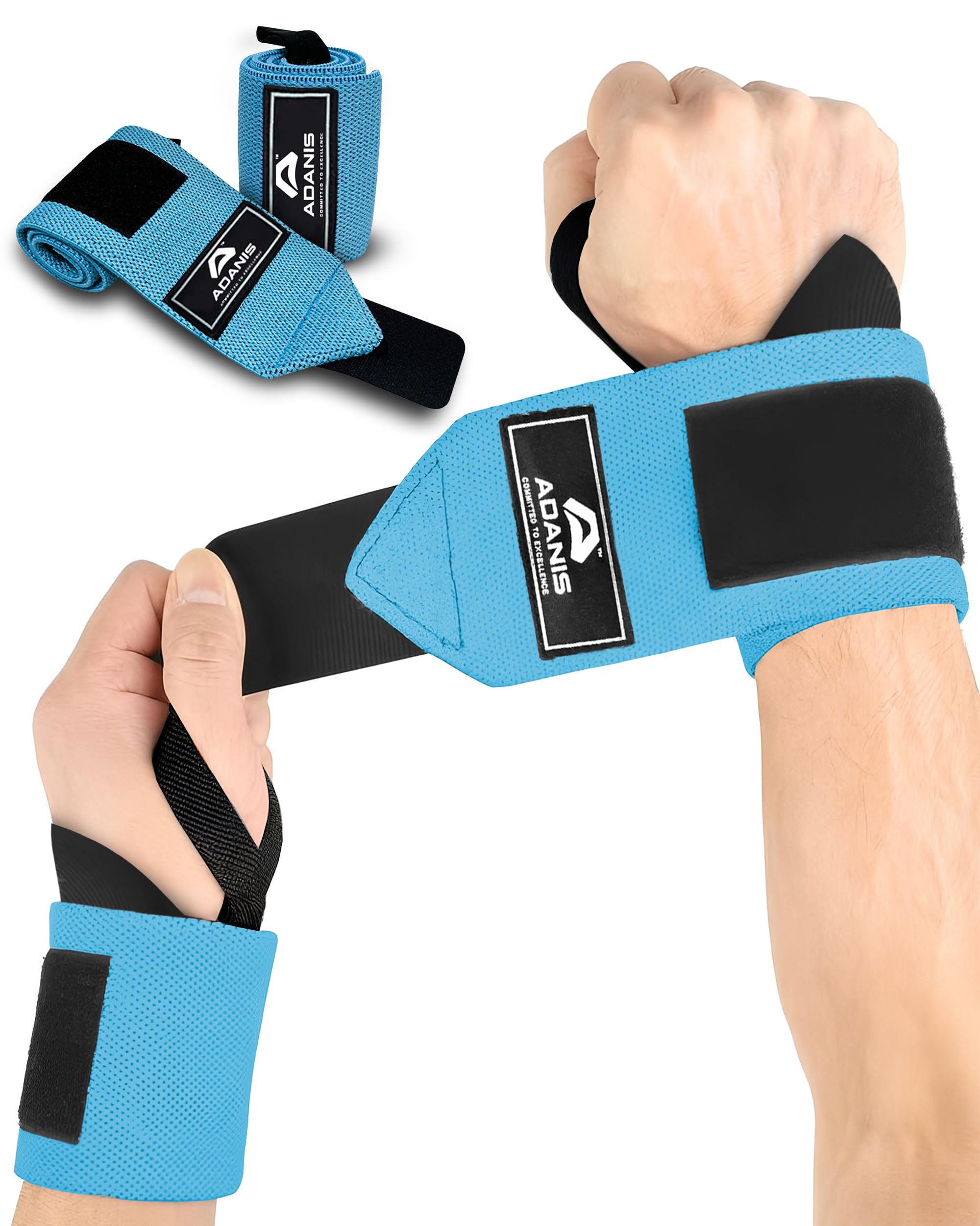 Adanis Wrist Wraps for Weightlifting – 50cm Professional Wrist Support with Thumb Loop & Durable Velcro – Non-Slip Heavy Duty Gym Straps for Powerlifting, CrossFit & Strength Training