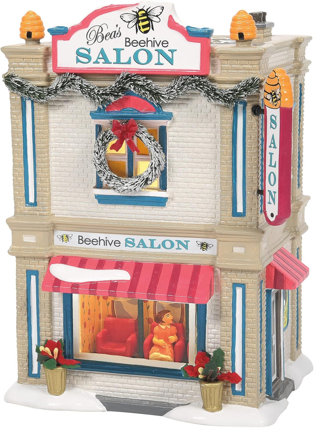 Department 56 Snow Village Bea's Beehive Salon Lit Building, 8.03 Inch, Multicolor