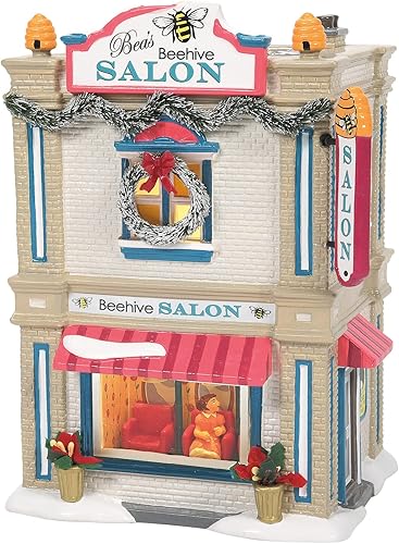 Department 56 Snow Village Bea's Beehive Salon Lit Building, 8.03 pulgadas, multicolor