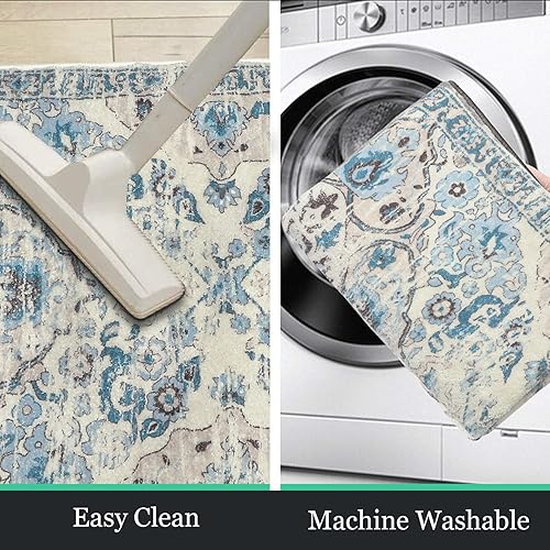 Miniatura 4 de HEBE - Alfombra de pasillo de 2 x 8 pies, lavable, vintage, envejecida, antideslizante, alfombra de lavandería, alfombra bohemia para pasillos,