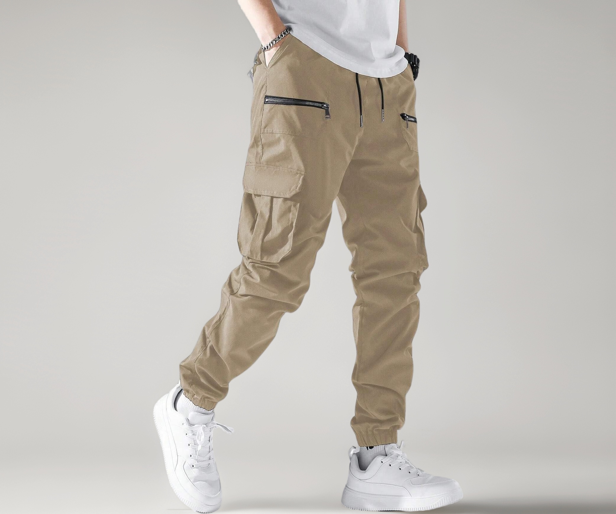 Lymio Men's Cotton Cargo Pant with Drawstring Waist - Image 1