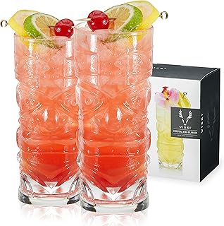 Viski Pacific Tropical Tiki Glasses Set of 2 - Premium Crystal Clear Gla...