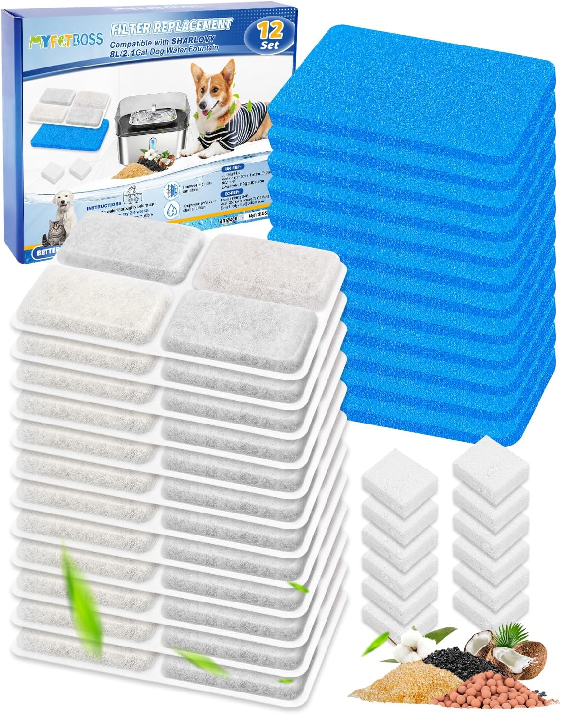 12 Set Filter Dog Water Bowl Fit for Sharlovy W10 Pro 8L Fountain
