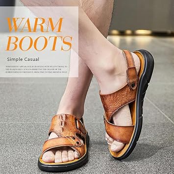 Men's Genuine Leather Fisherman Sandals, Summer Men's Beach Shoes, Breathable Comfort Open Toe Men's Sport Sandals, Beach, Indoor, Black, 41 EU