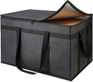 mosago Insulated Food Delivery Bag - Reusable Thermal Cooler Grocery Bags for Catering & Delivery, Retail Shopping Basket Bag, Large Capacity Bag Keeps Food Hot/Cold for Shopping, Commercial (Black)