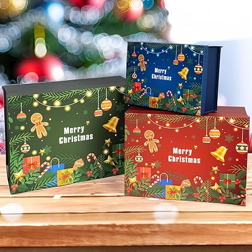 Miniatura 4 de Uptotop Cajas de regalo de Navidad con tapas, paquete de 3 cajas grandes para tarjetas de regalo para regalos de Navidad, papel decorativo de regalo